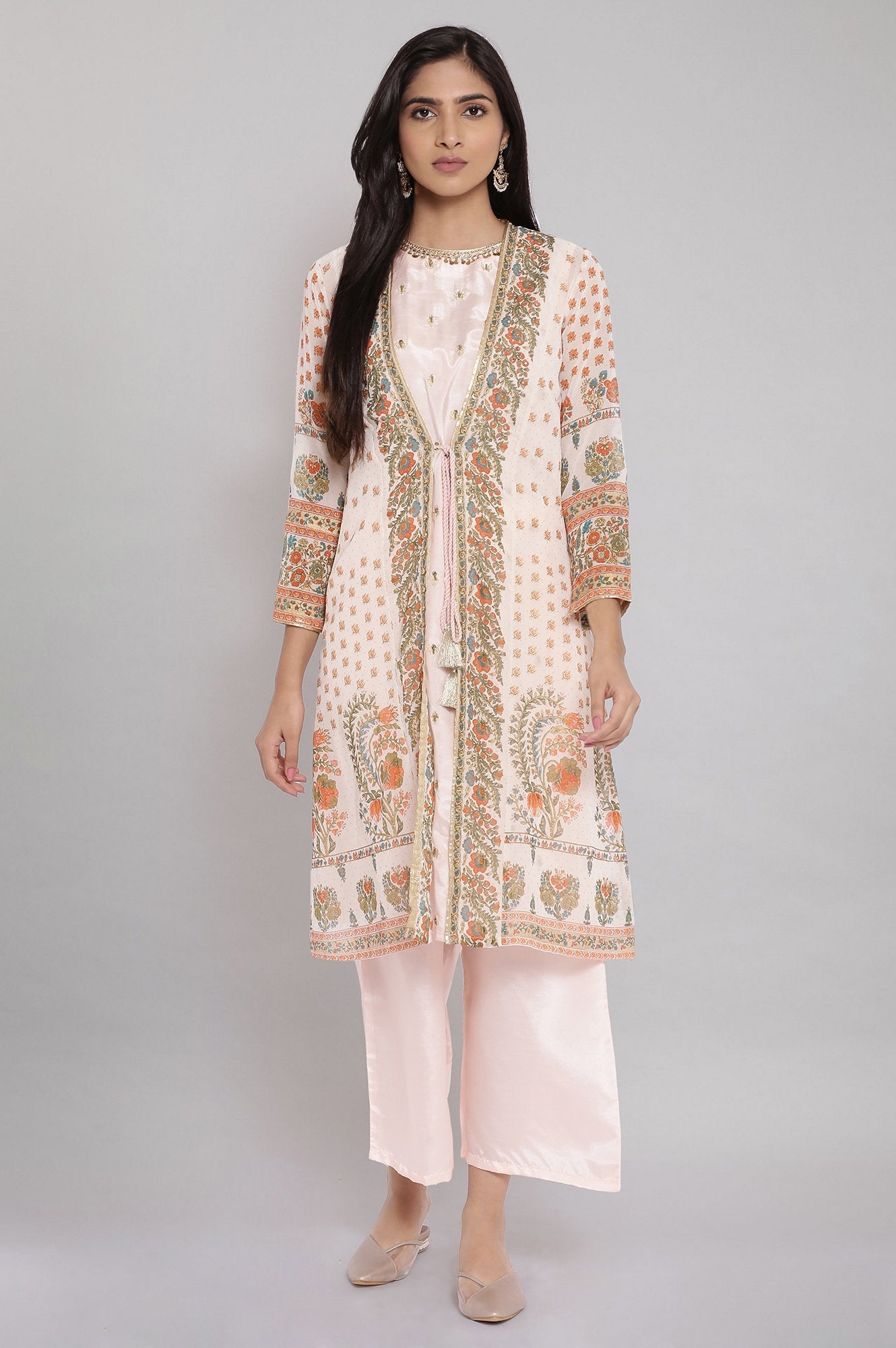 Light Pink Floral Printed Jacket & Inner Set