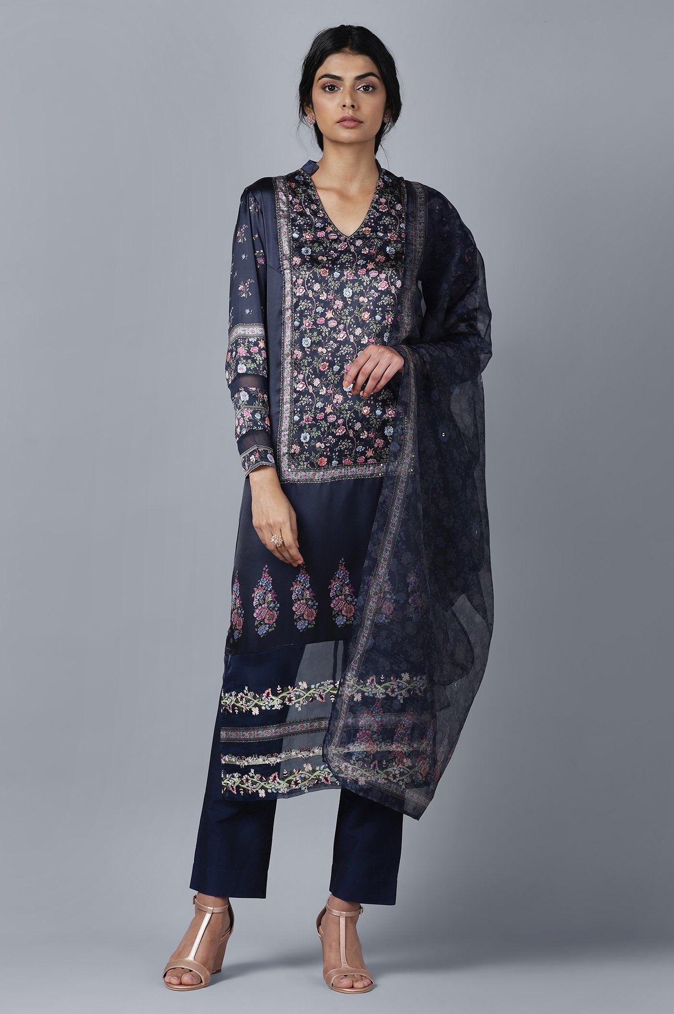 Dark Blue kurta Slim Pants Dupatta Set