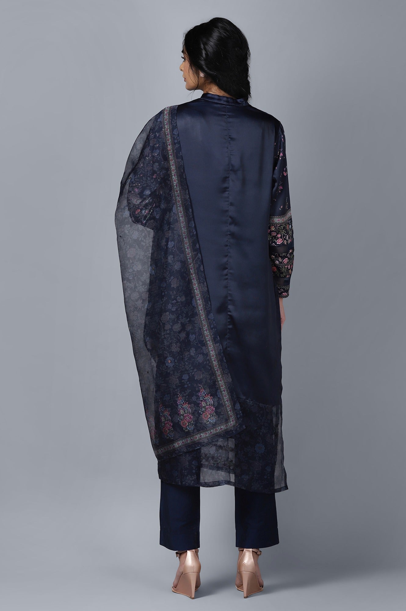 Dark Blue kurta Slim Pants Dupatta Set