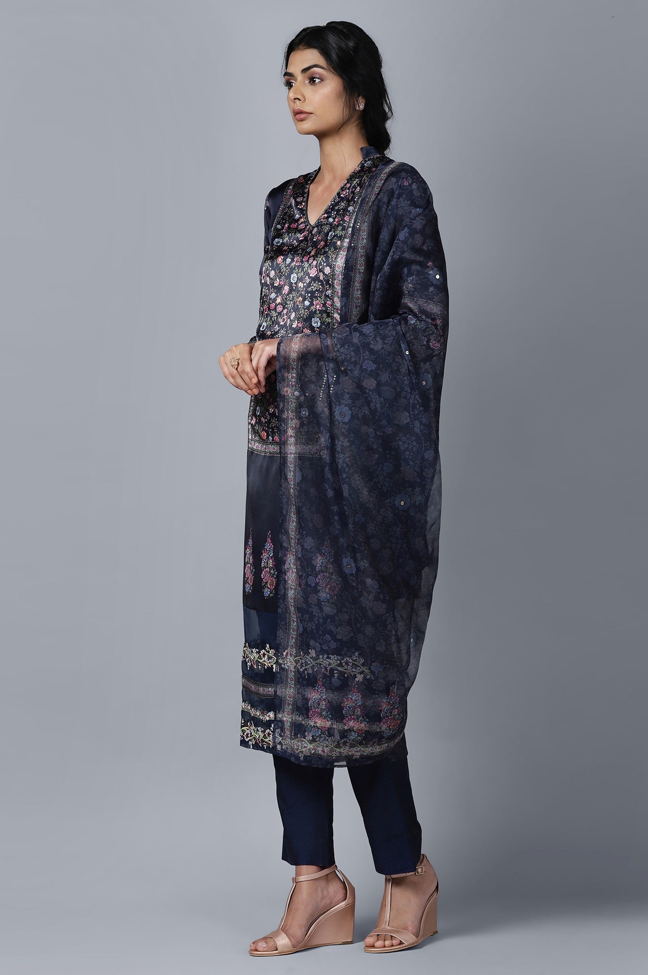 Dark Blue kurta Slim Pants Dupatta Set