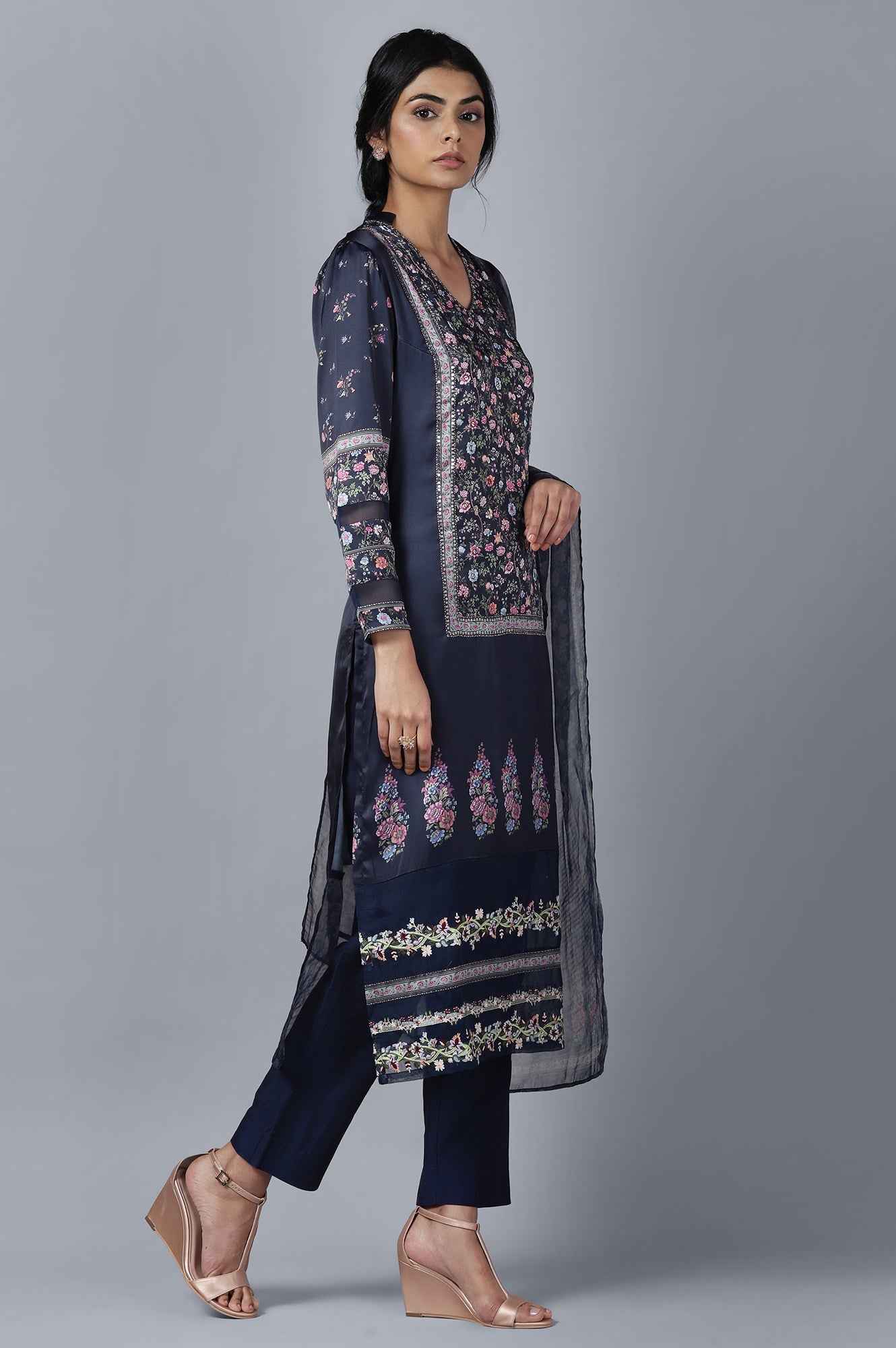 Dark Blue kurta Slim Pants Dupatta Set