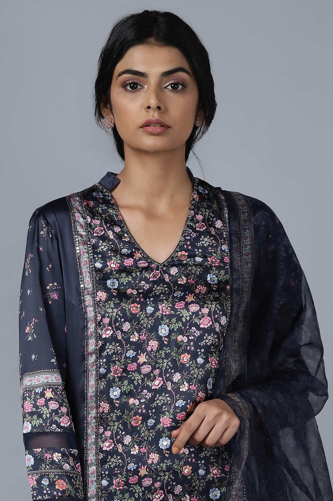 Dark Blue kurta Slim Pants Dupatta Set