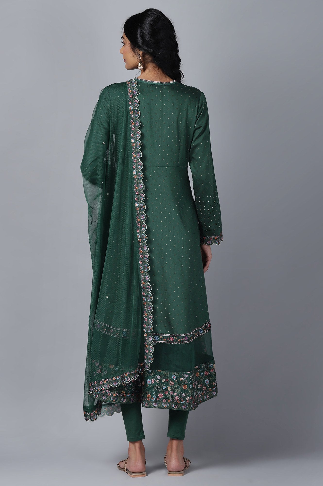 Dark Green kurta Tights Dupatta Set