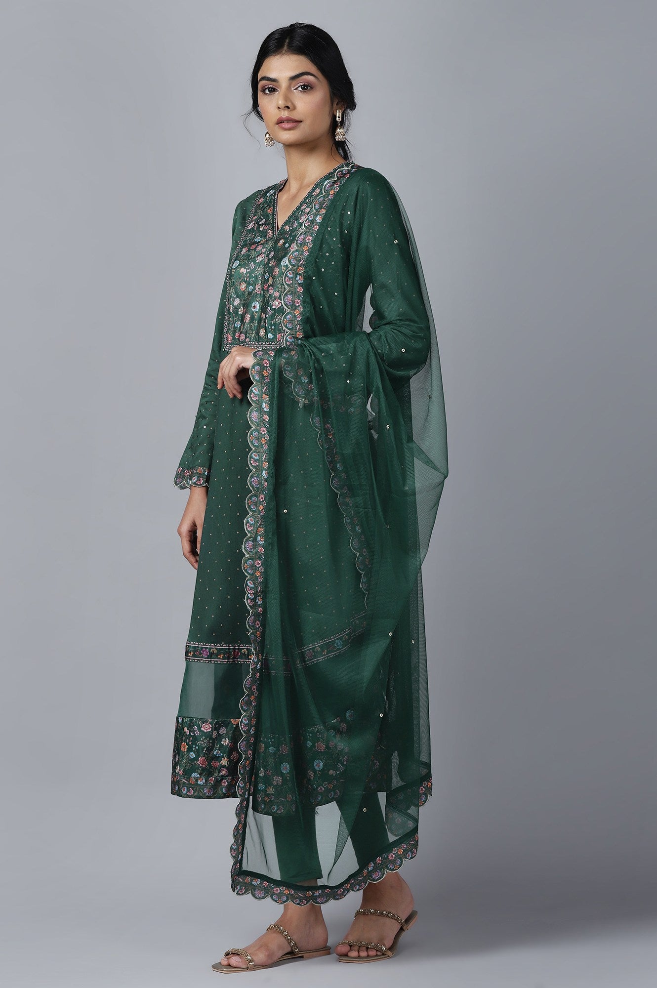 Dark Green kurta Tights Dupatta Set