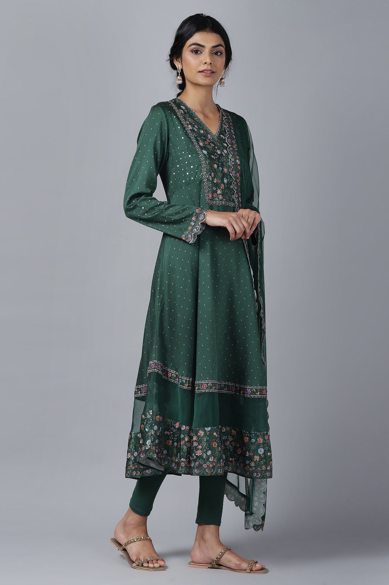 Dark Green kurta Tights Dupatta Set