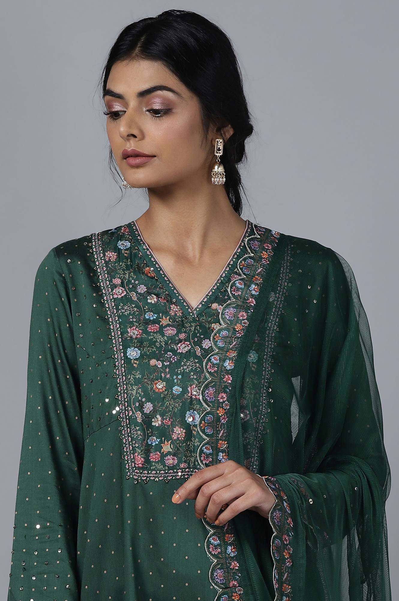 Dark Green kurta Tights Dupatta Set