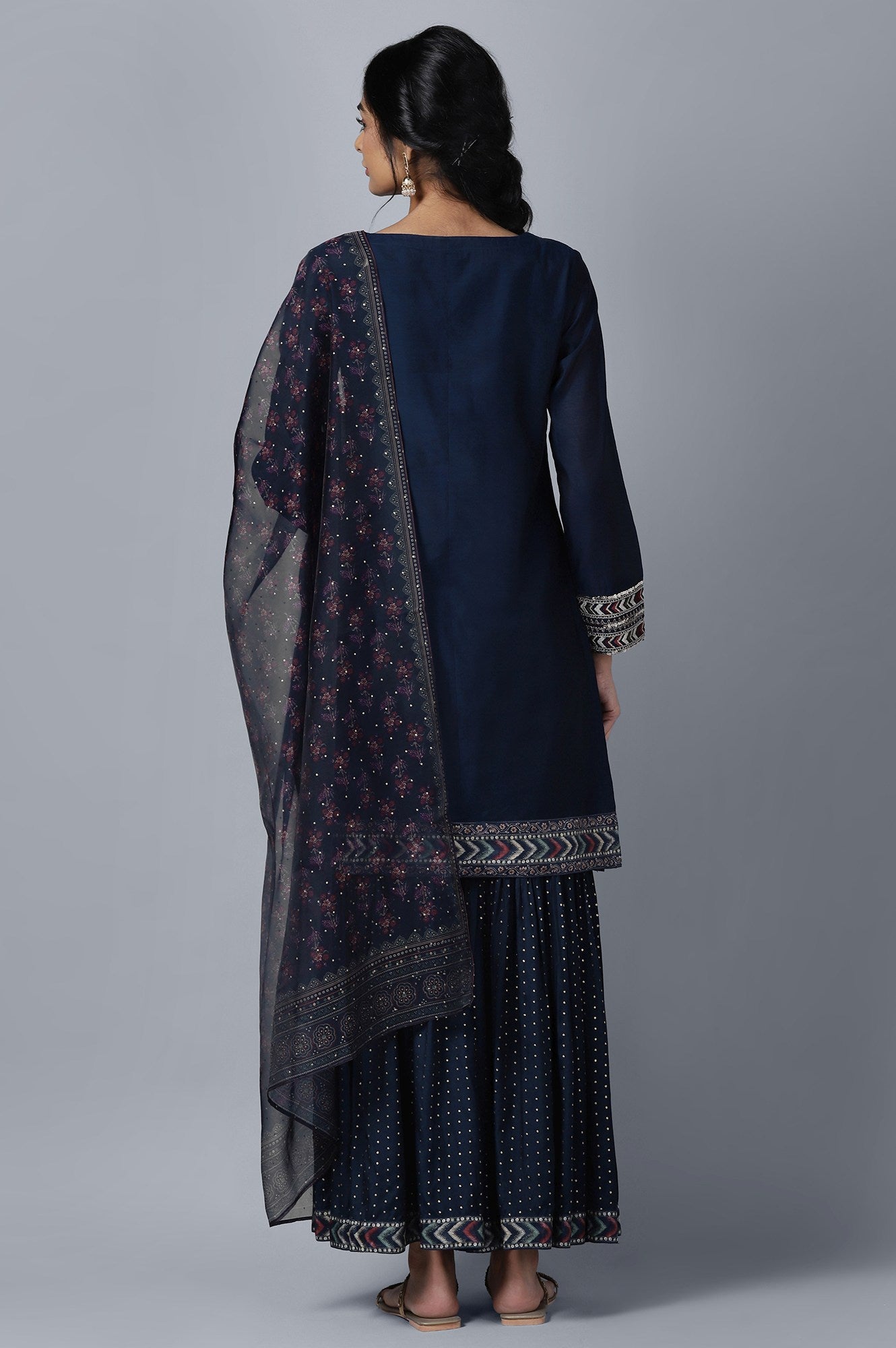 Dark Blue Short kurta Sharara Dupatta Set