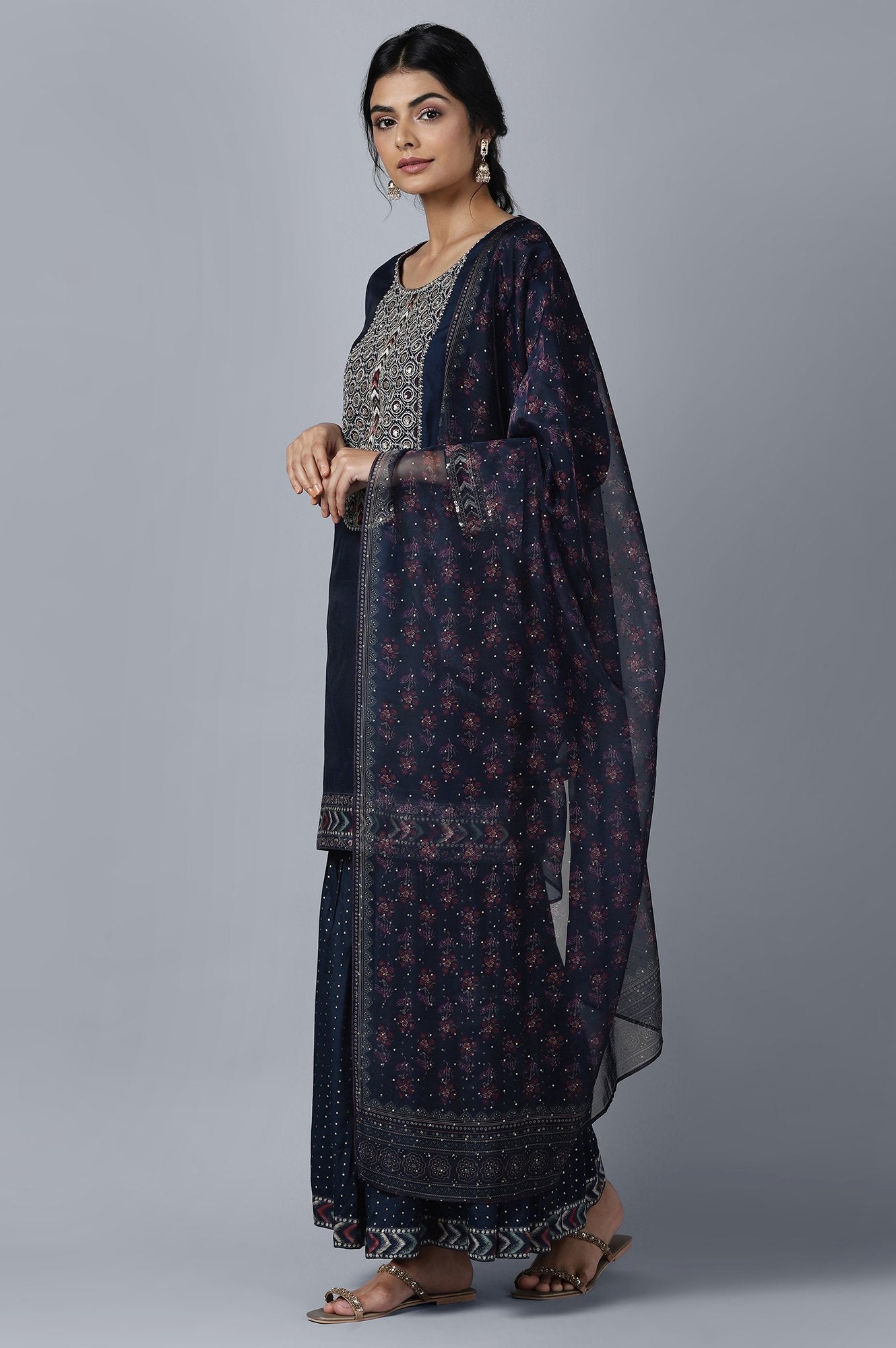 Dark Blue Short kurta Sharara Dupatta Set