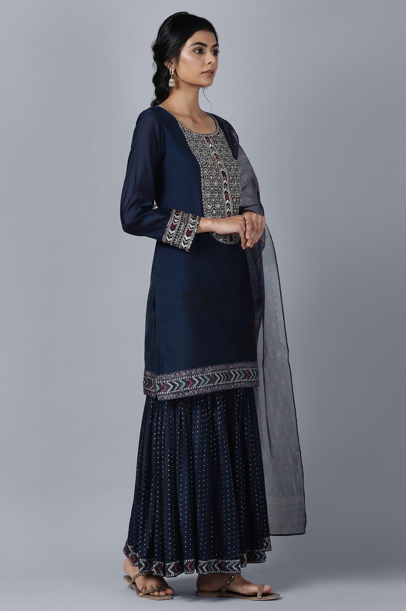 Dark Blue Short kurta Sharara Dupatta Set