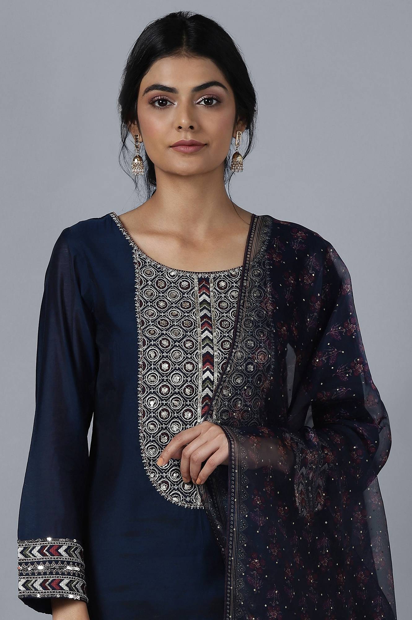 Dark Blue Short kurta Sharara Dupatta Set