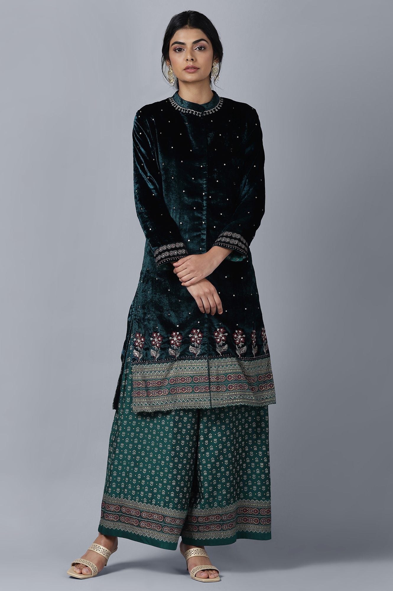 Dark Green Velvet kurta Parallel Pants Set