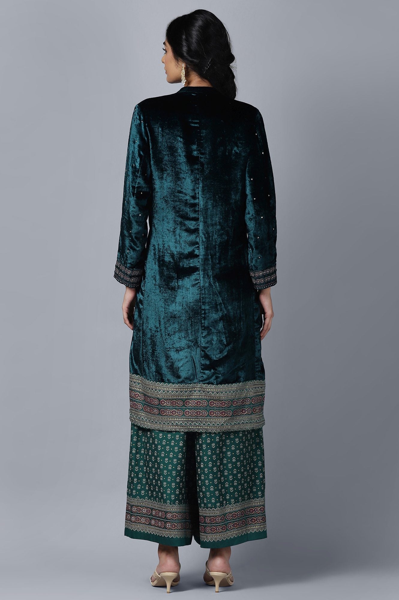 Dark Green Velvet kurta Parallel Pants Set
