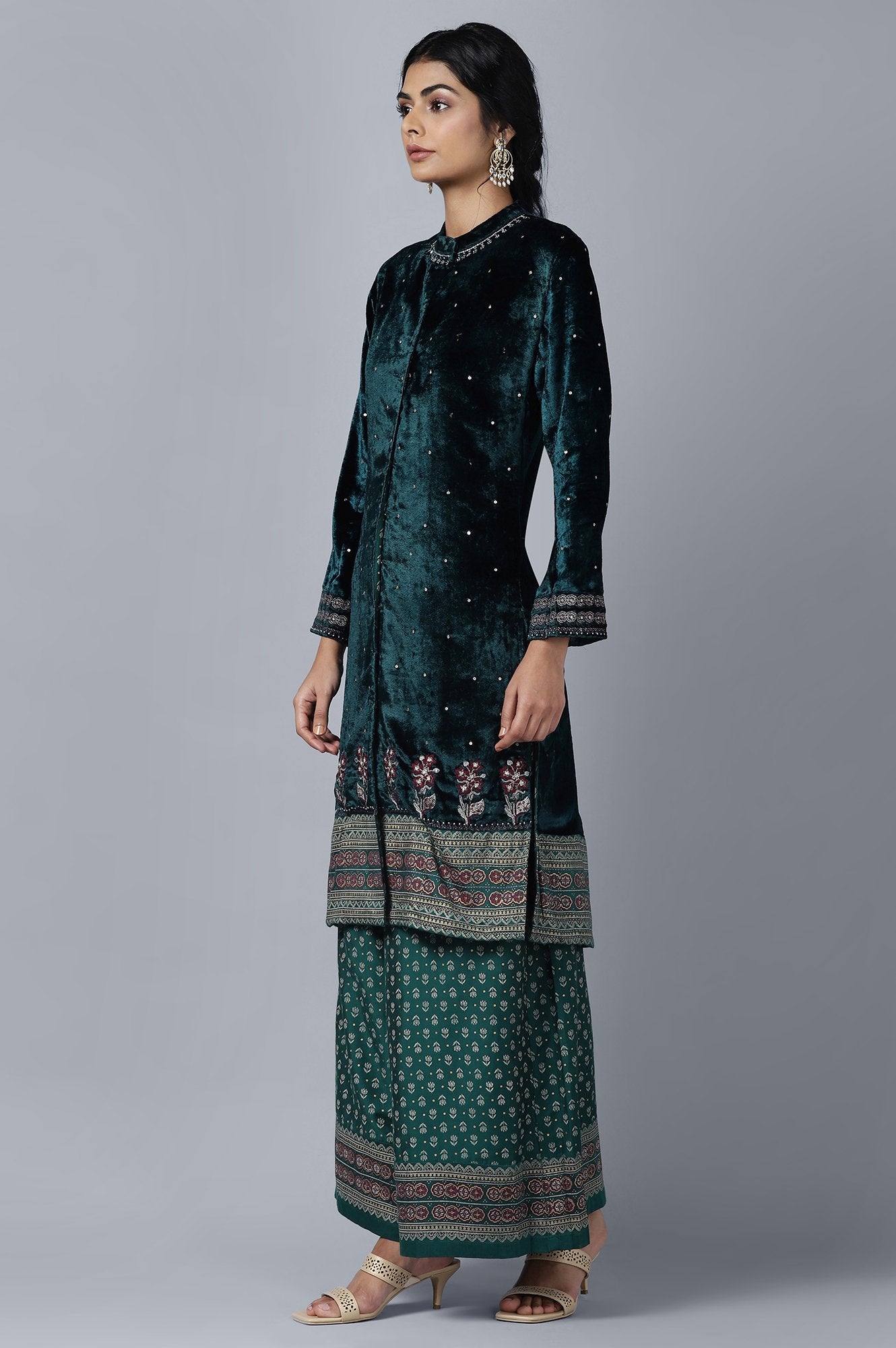 Dark Green Velvet kurta Parallel Pants Set