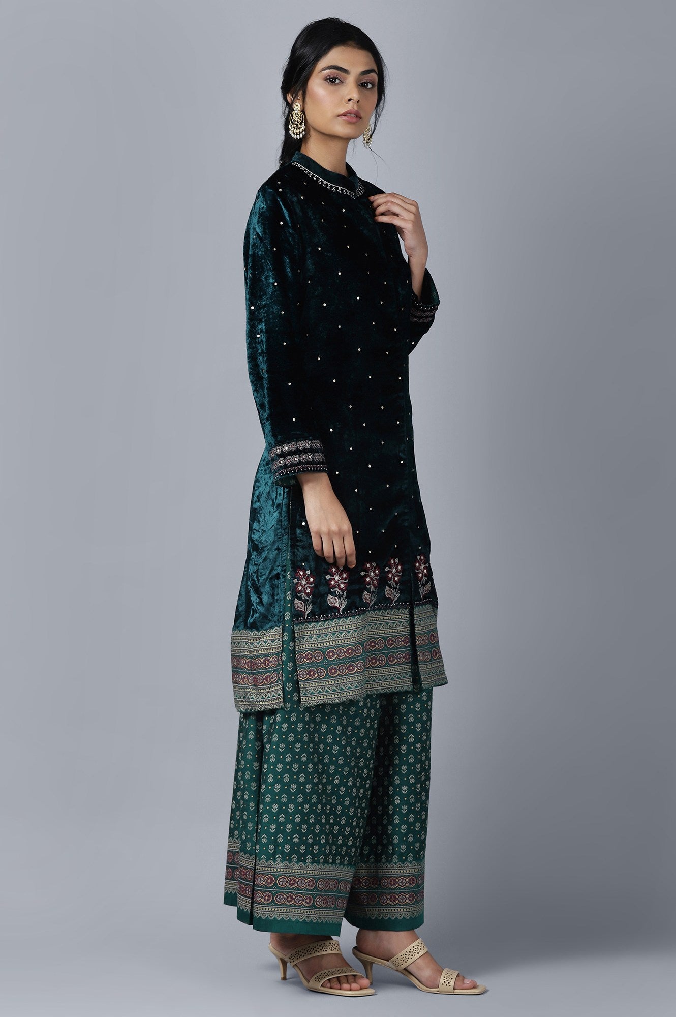 Dark Green Velvet kurta Parallel Pants Set