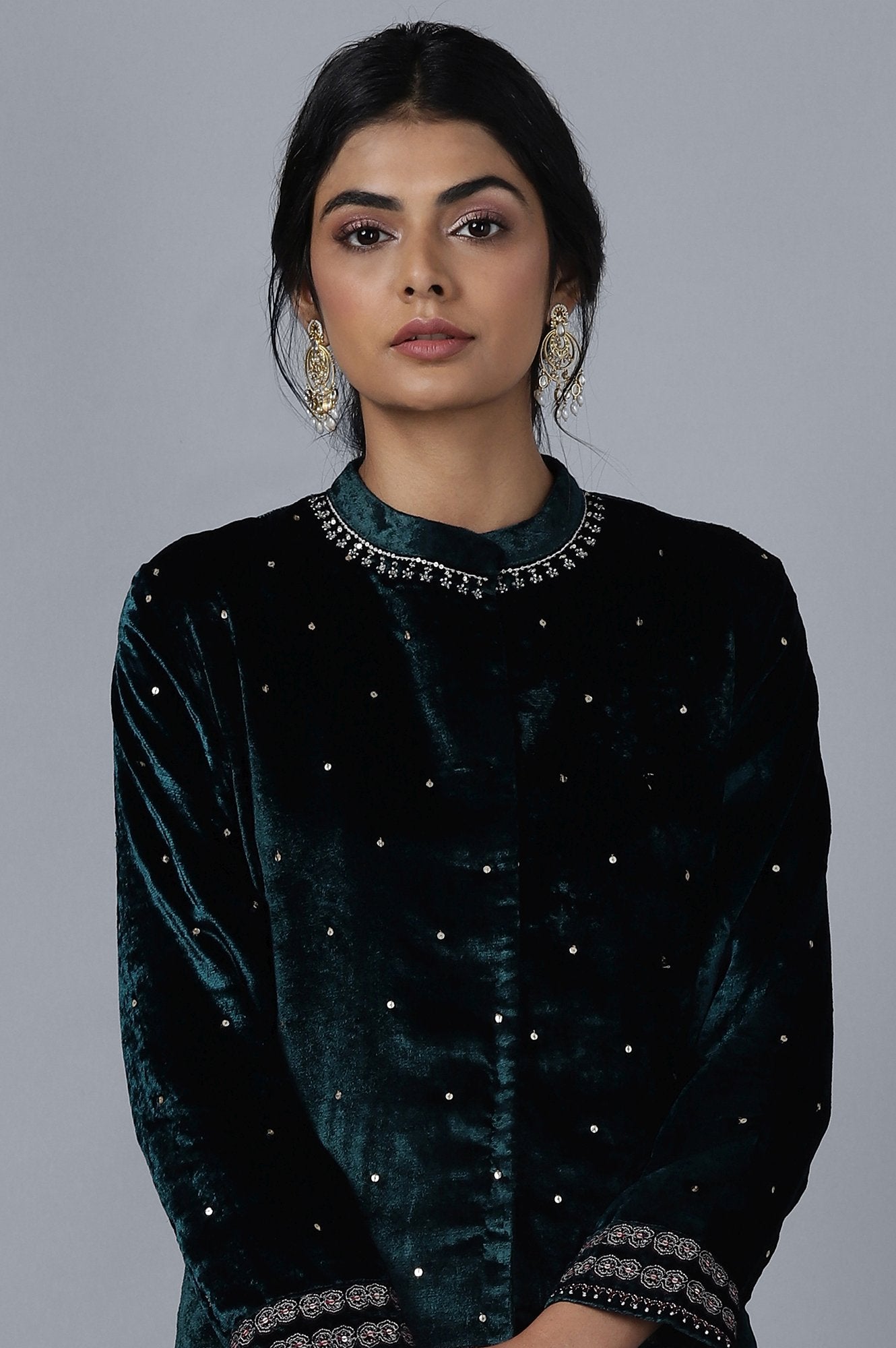 Dark Green Velvet kurta Parallel Pants Set