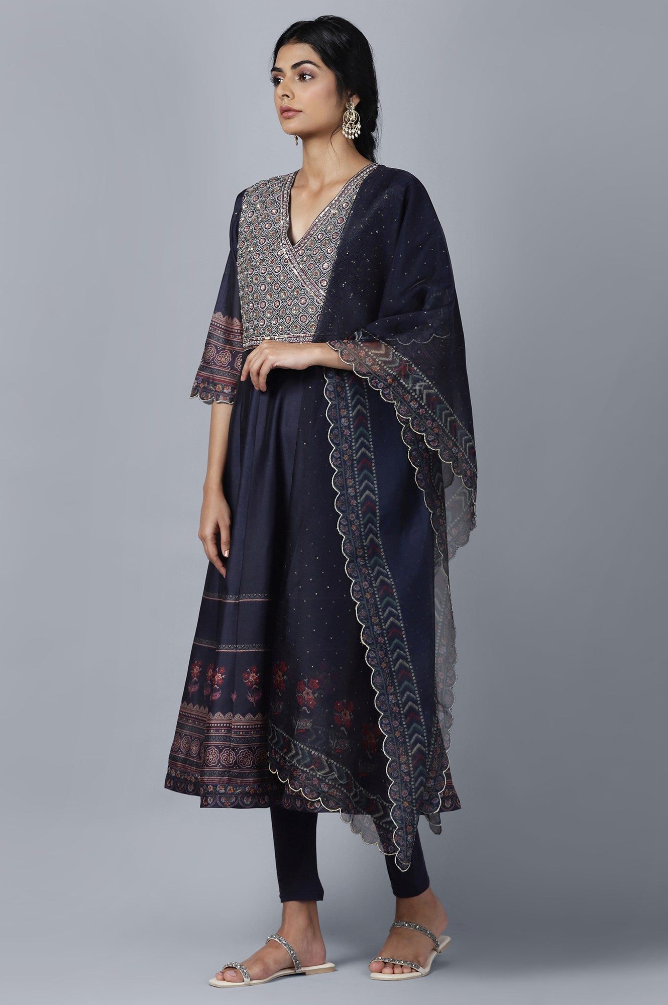 Dark Blue Anarkali kurta Tights Dupatta Set