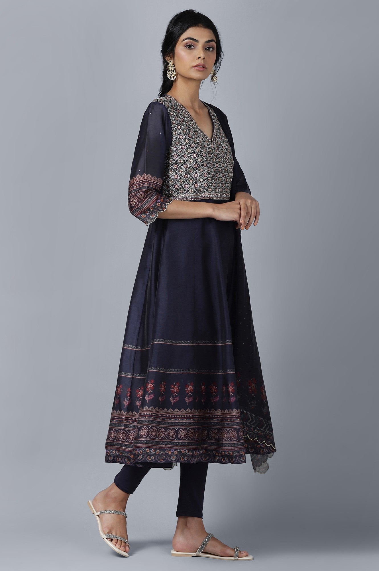 Dark Blue Anarkali kurta Tights Dupatta Set