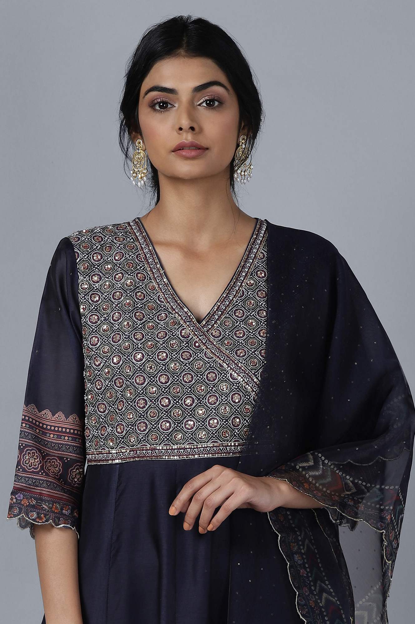 Dark Blue Anarkali kurta Tights Dupatta Set