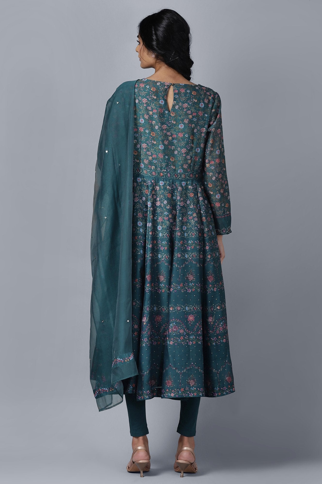 Dark Green Anarkali kurta Tights Dupatta Set