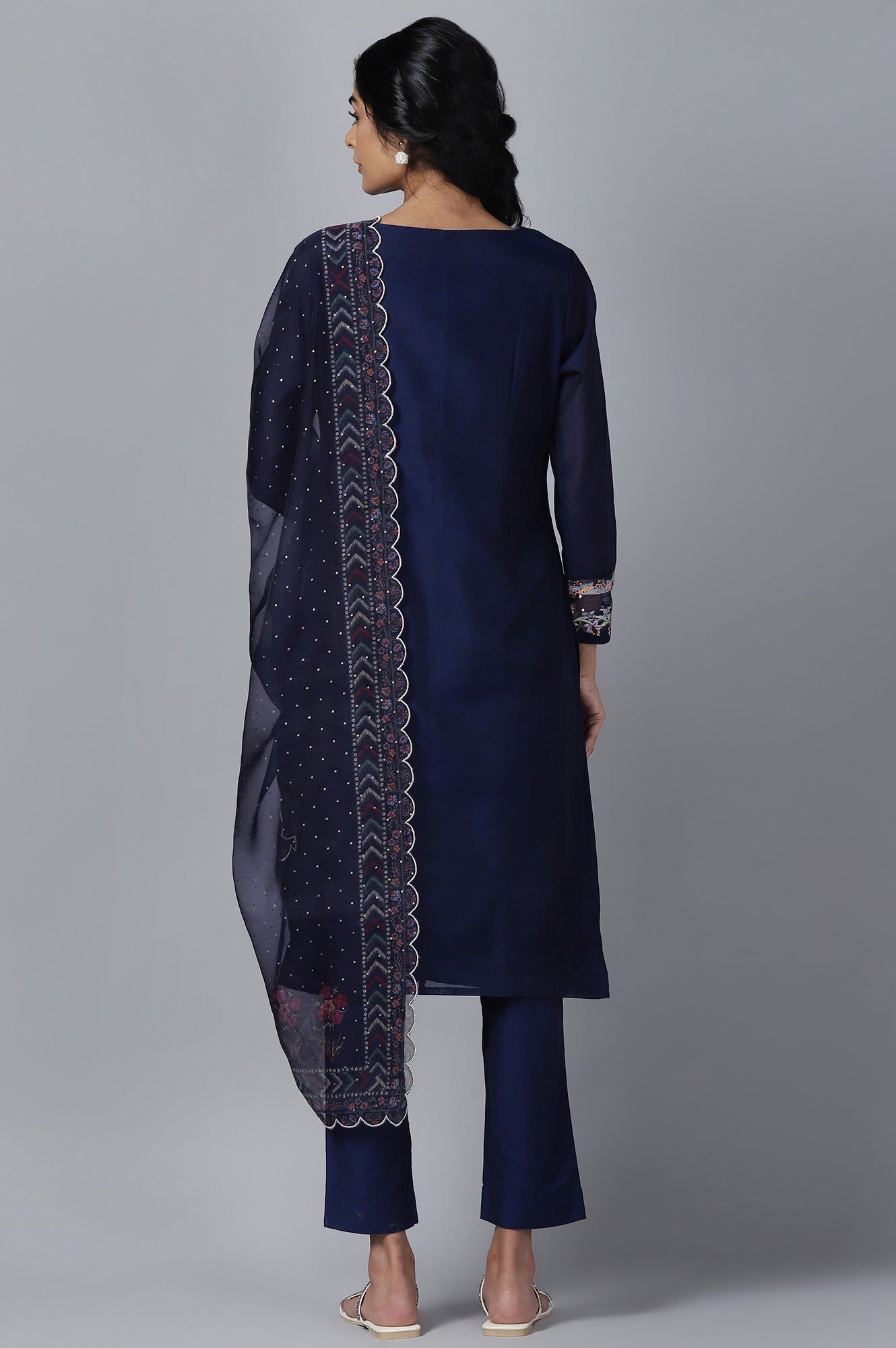 Navy Blue kurta Slim Pants Dupatta Set