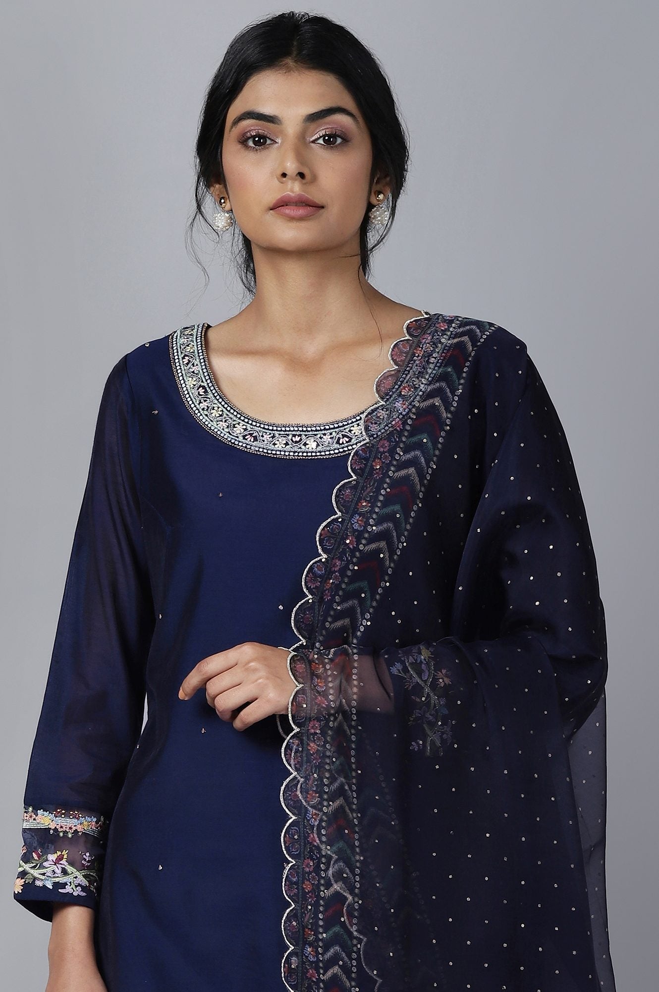 Navy Blue kurta Slim Pants Dupatta Set