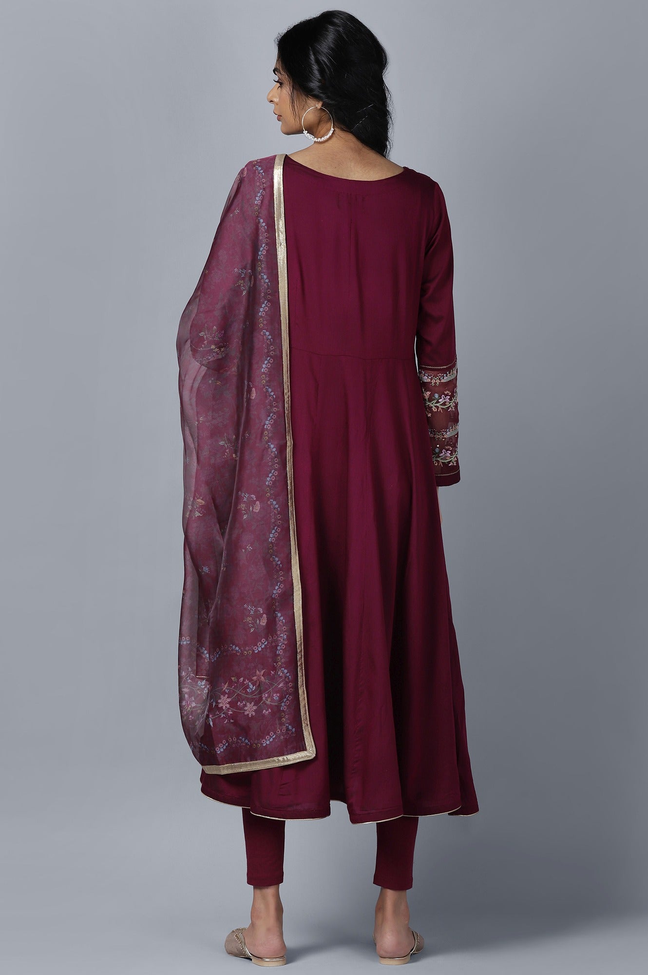 Maroon Anarkali kurta Tights Dupatta Set