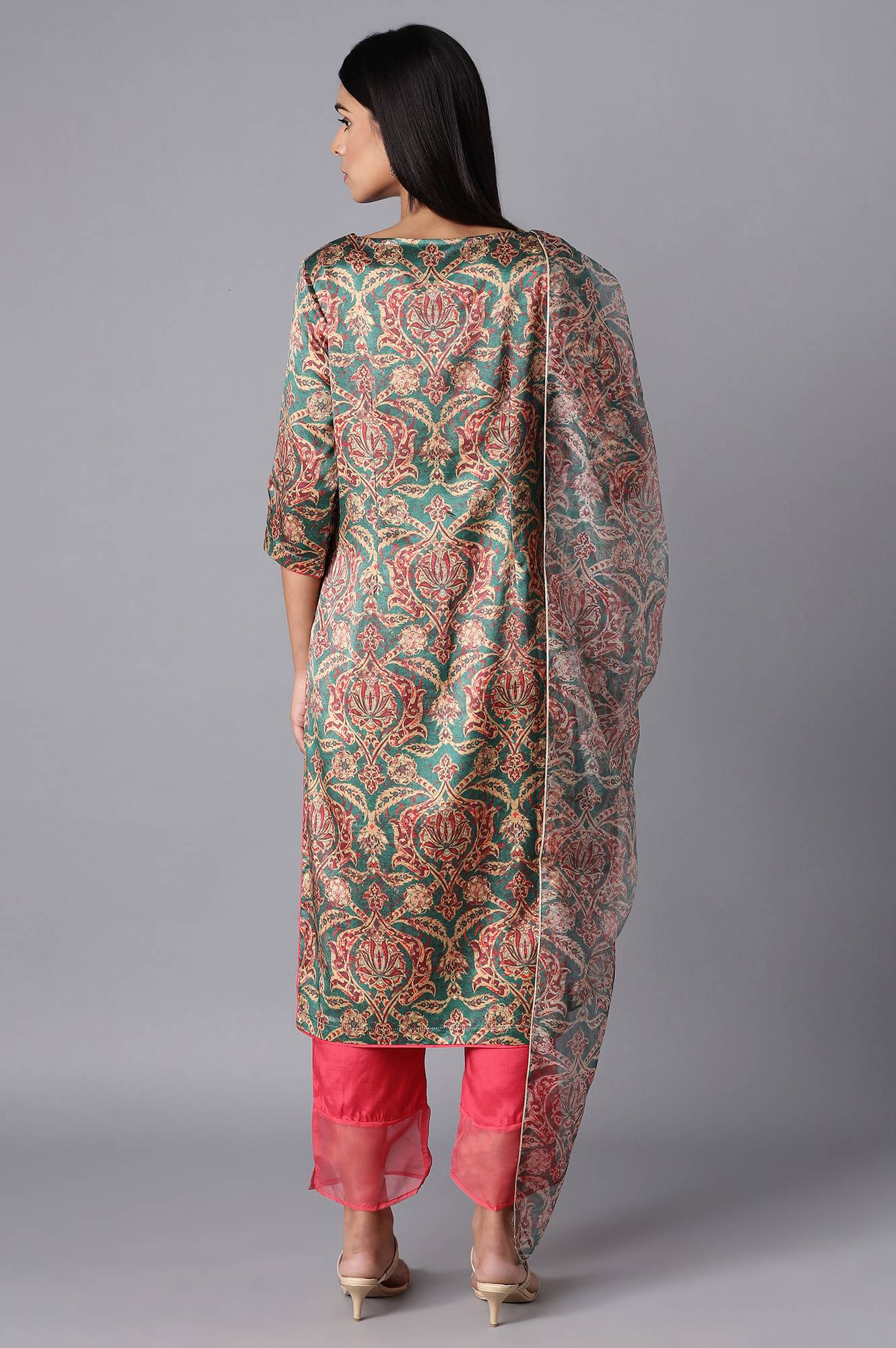 Pine Green kurta-Slim Pant-Dupatta Set