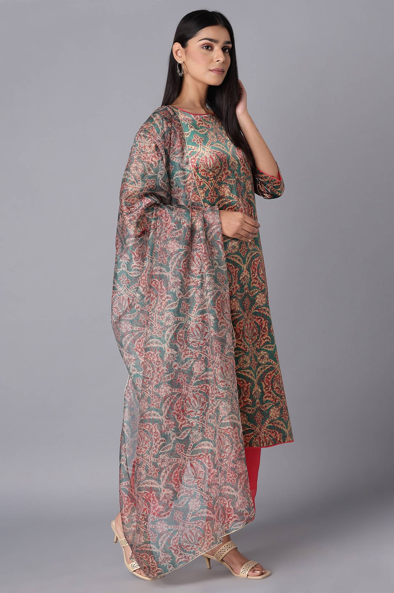 Pine Green kurta-Slim Pant-Dupatta Set