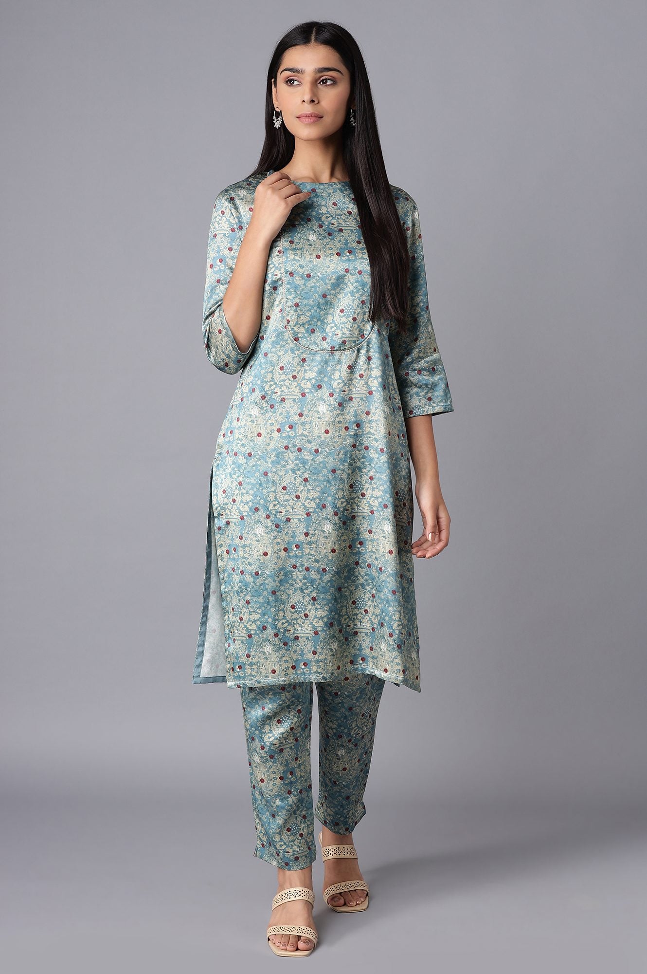 Smoke Blue kurta-Slim Pant Set