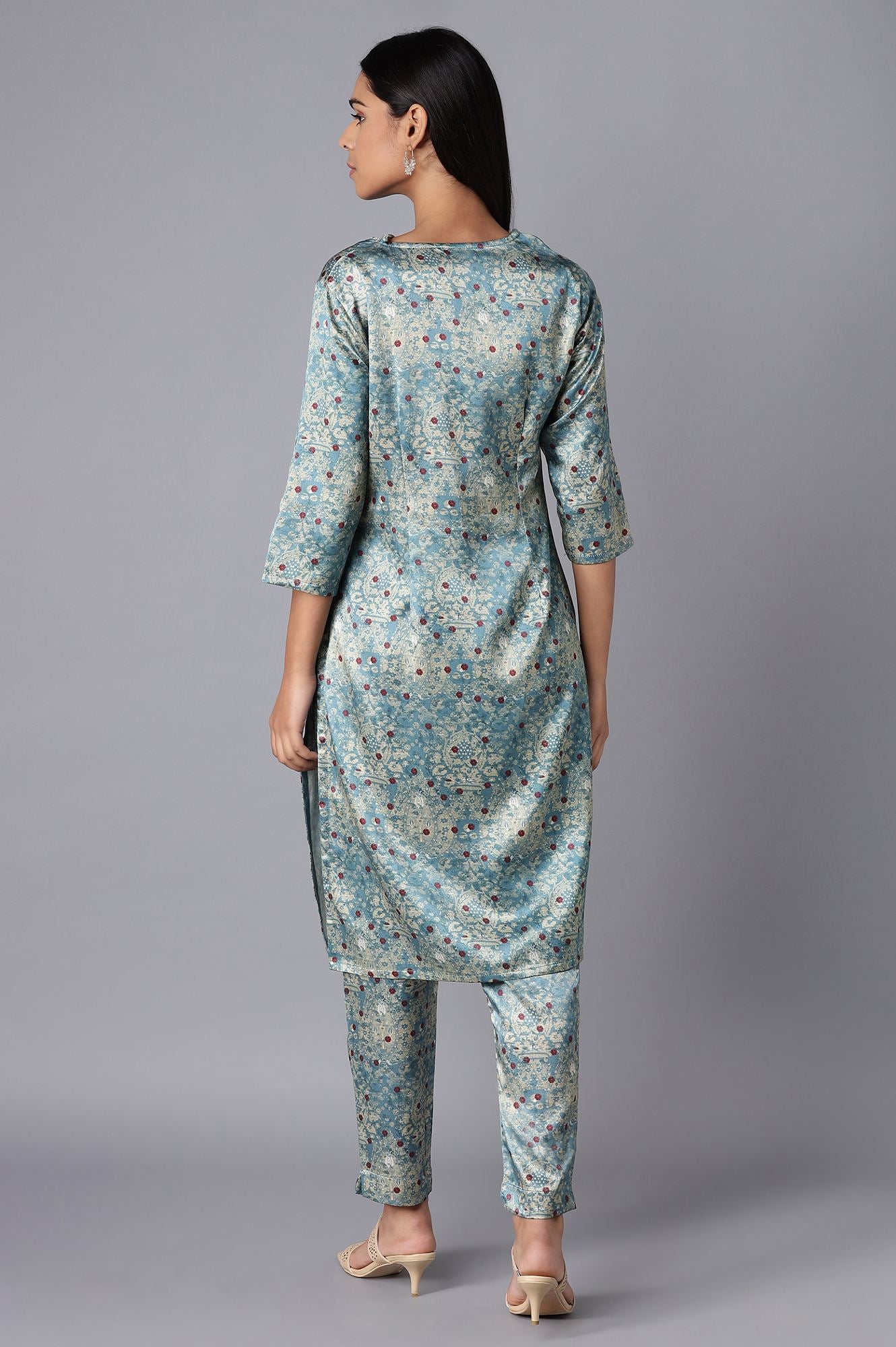 Smoke Blue kurta-Slim Pant Set