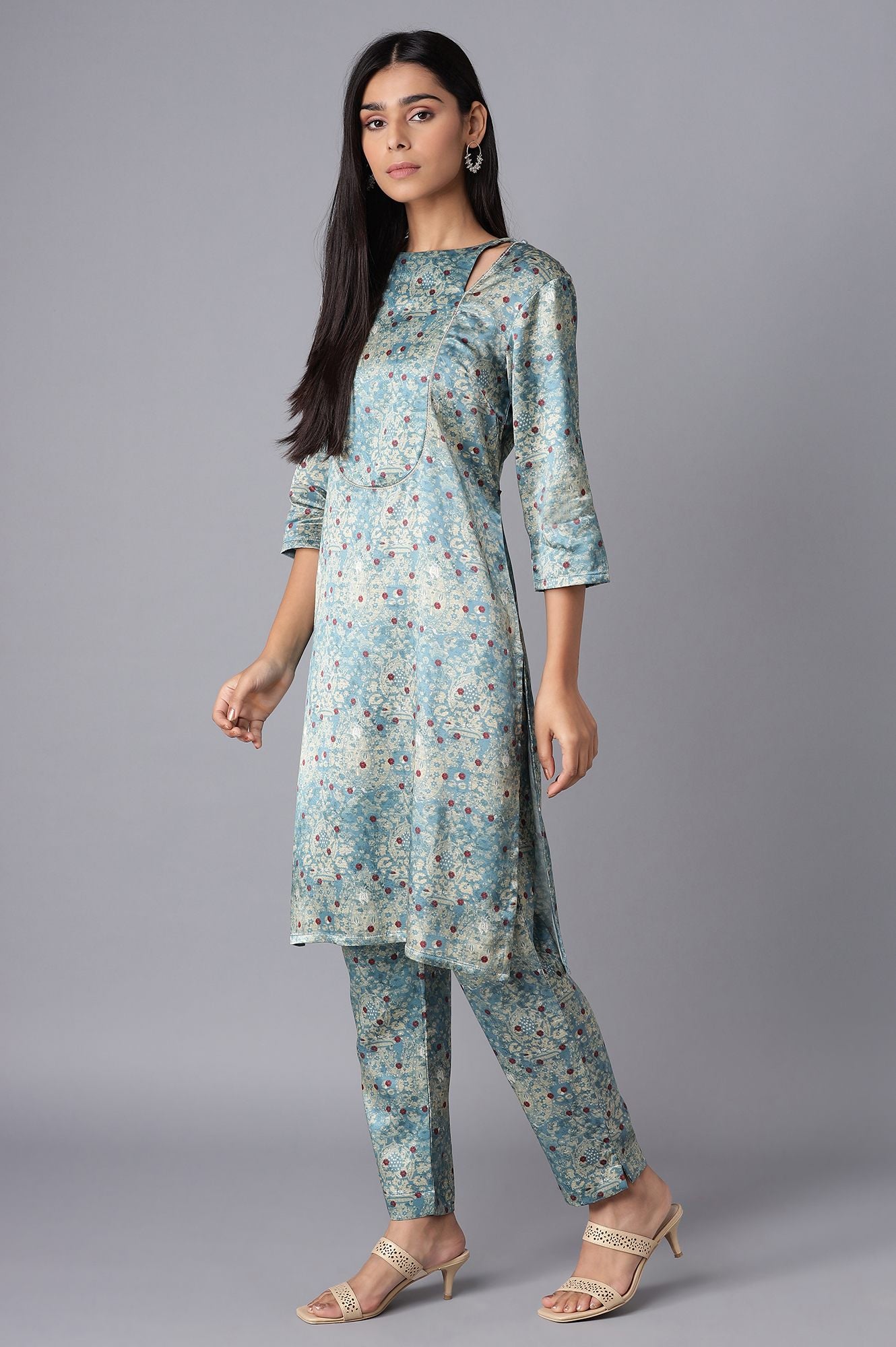 Smoke Blue kurta-Slim Pant Set