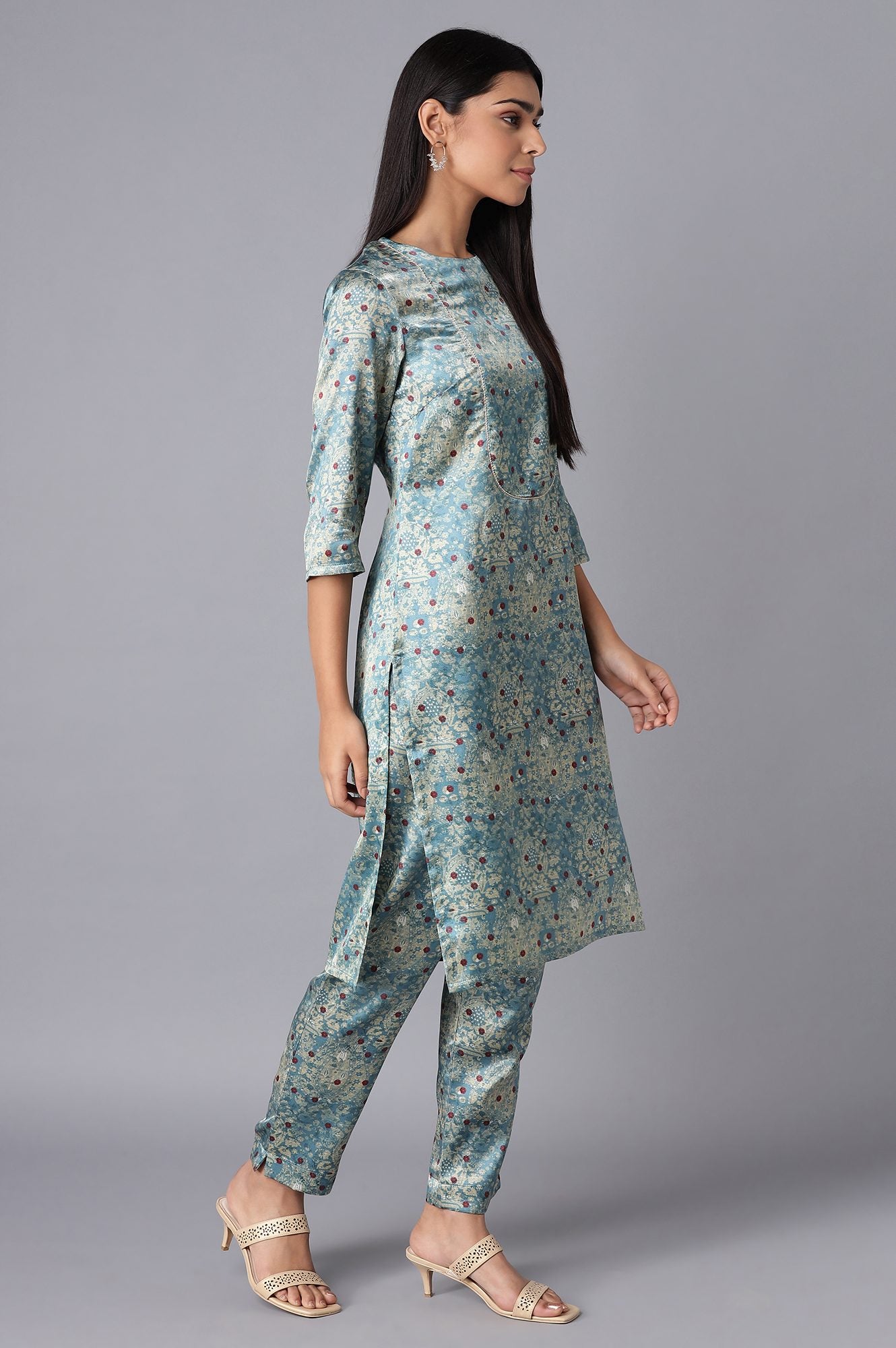 Smoke Blue kurta-Slim Pant Set