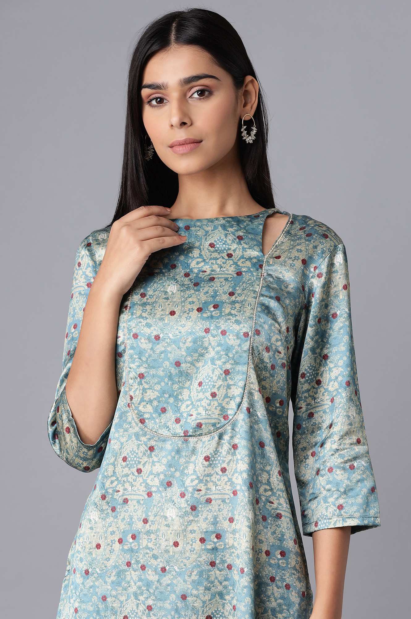 Smoke Blue kurta-Slim Pant Set