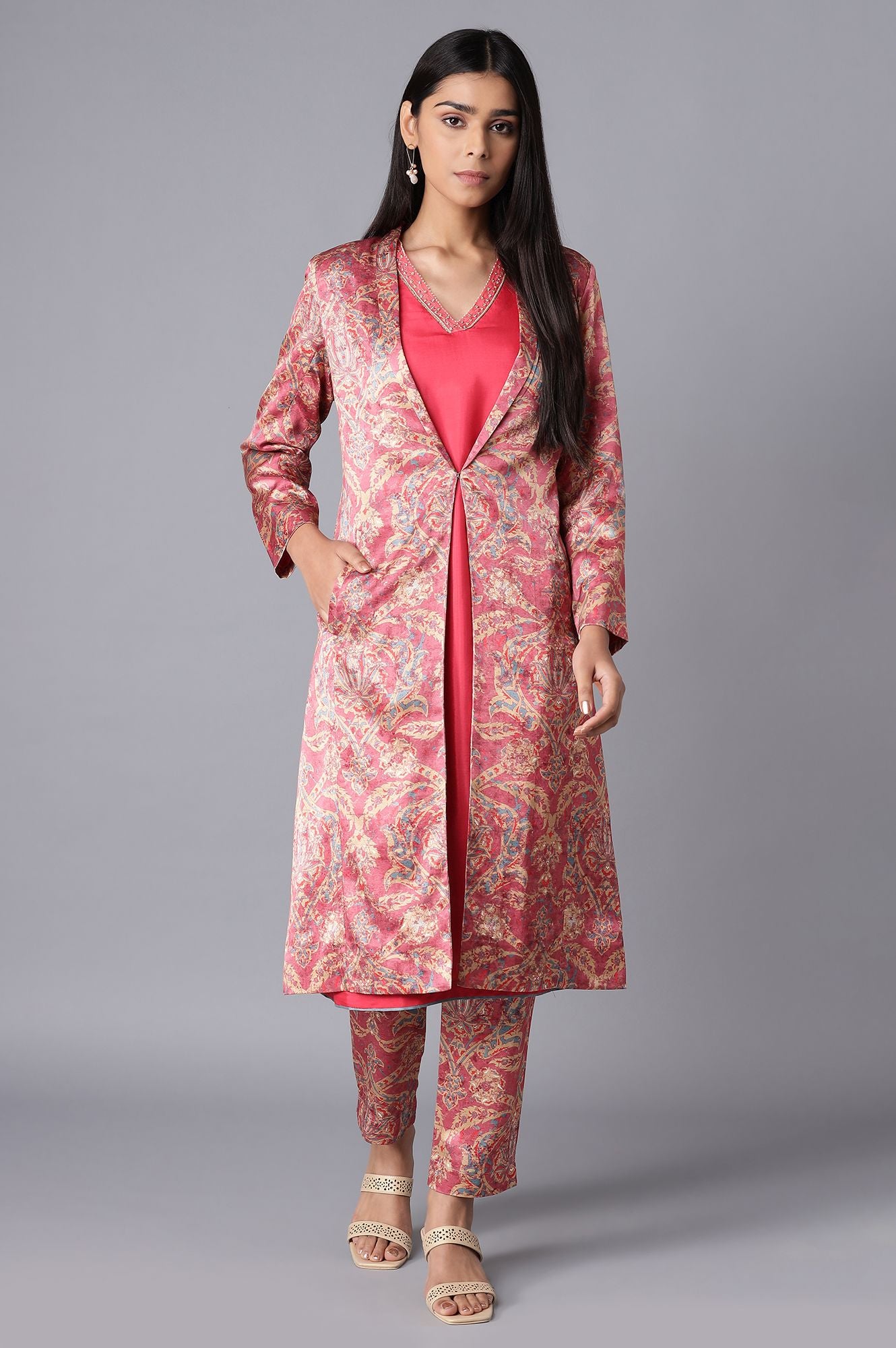 Pink Pant Suit With kurta Set