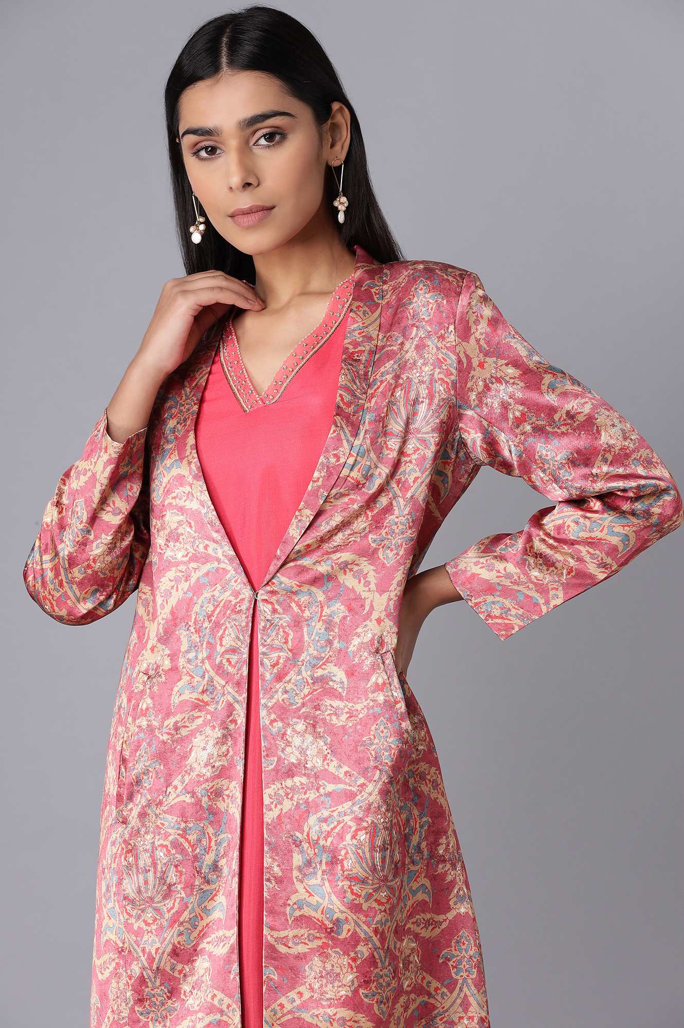 Pink Pant Suit With kurta Set