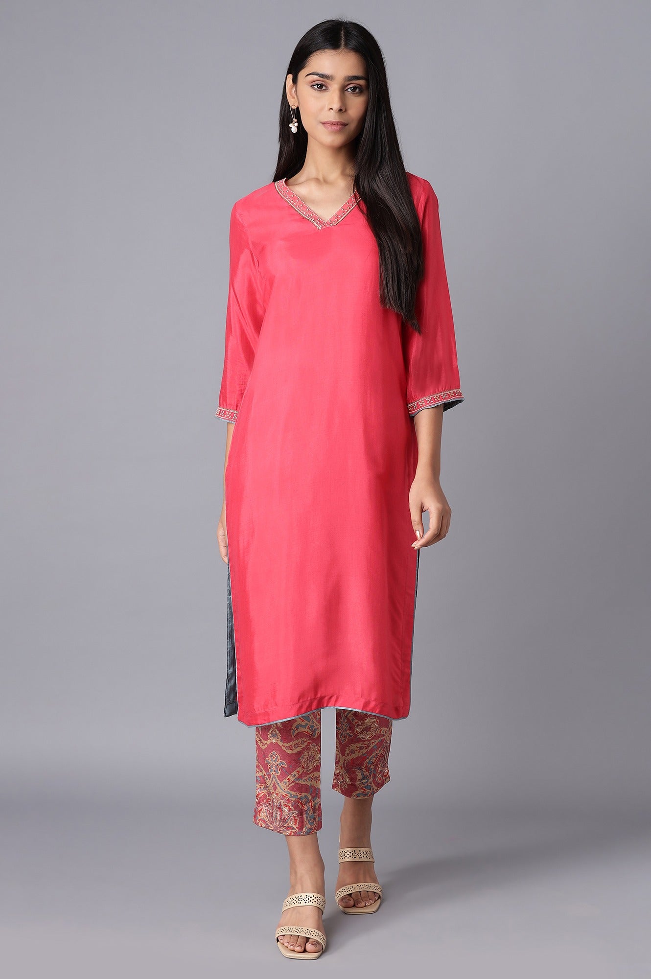 Pink Pant Suit With kurta Set