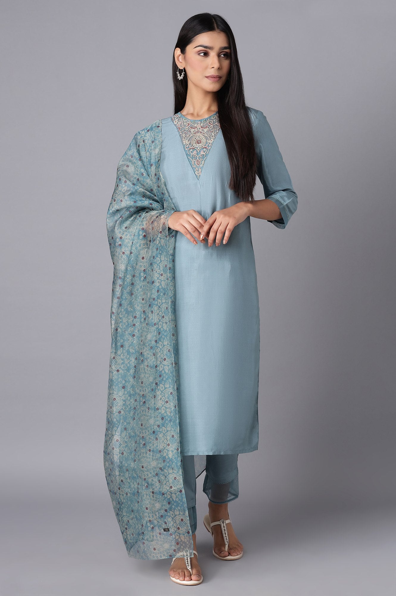 Light Blue kurta-Slim Pant- Dupatta Set