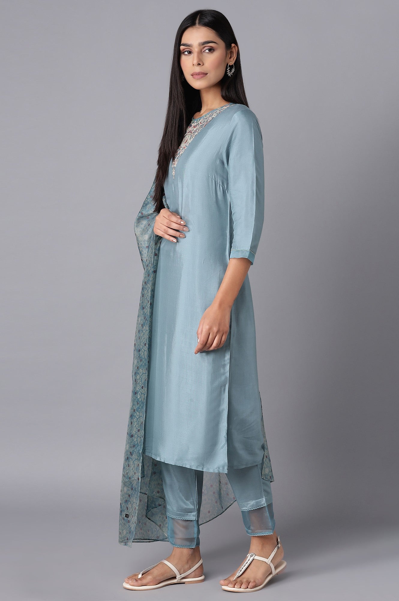 Light Blue kurta-Slim Pant- Dupatta Set