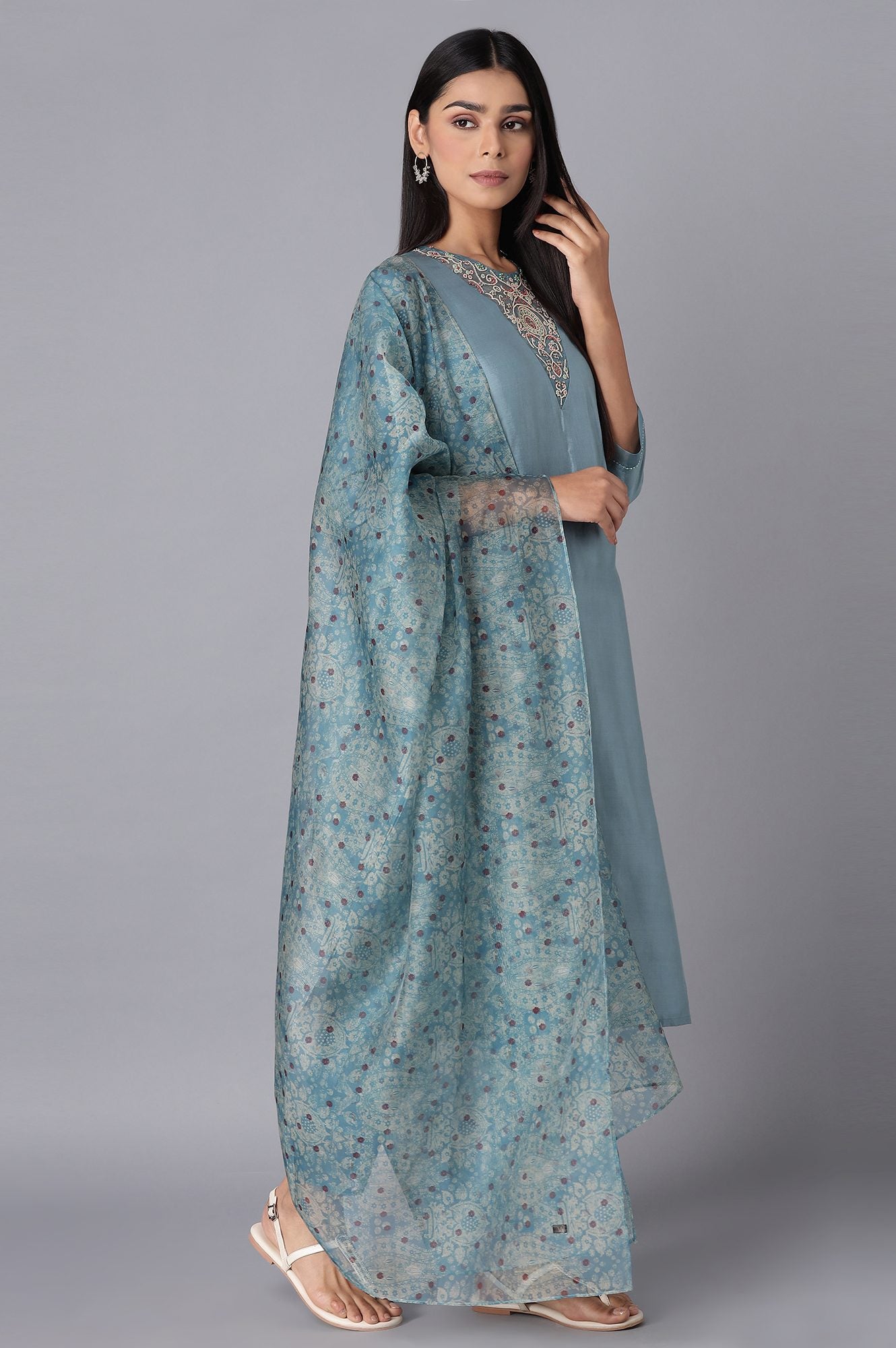 Light Blue kurta-Slim Pant- Dupatta Set