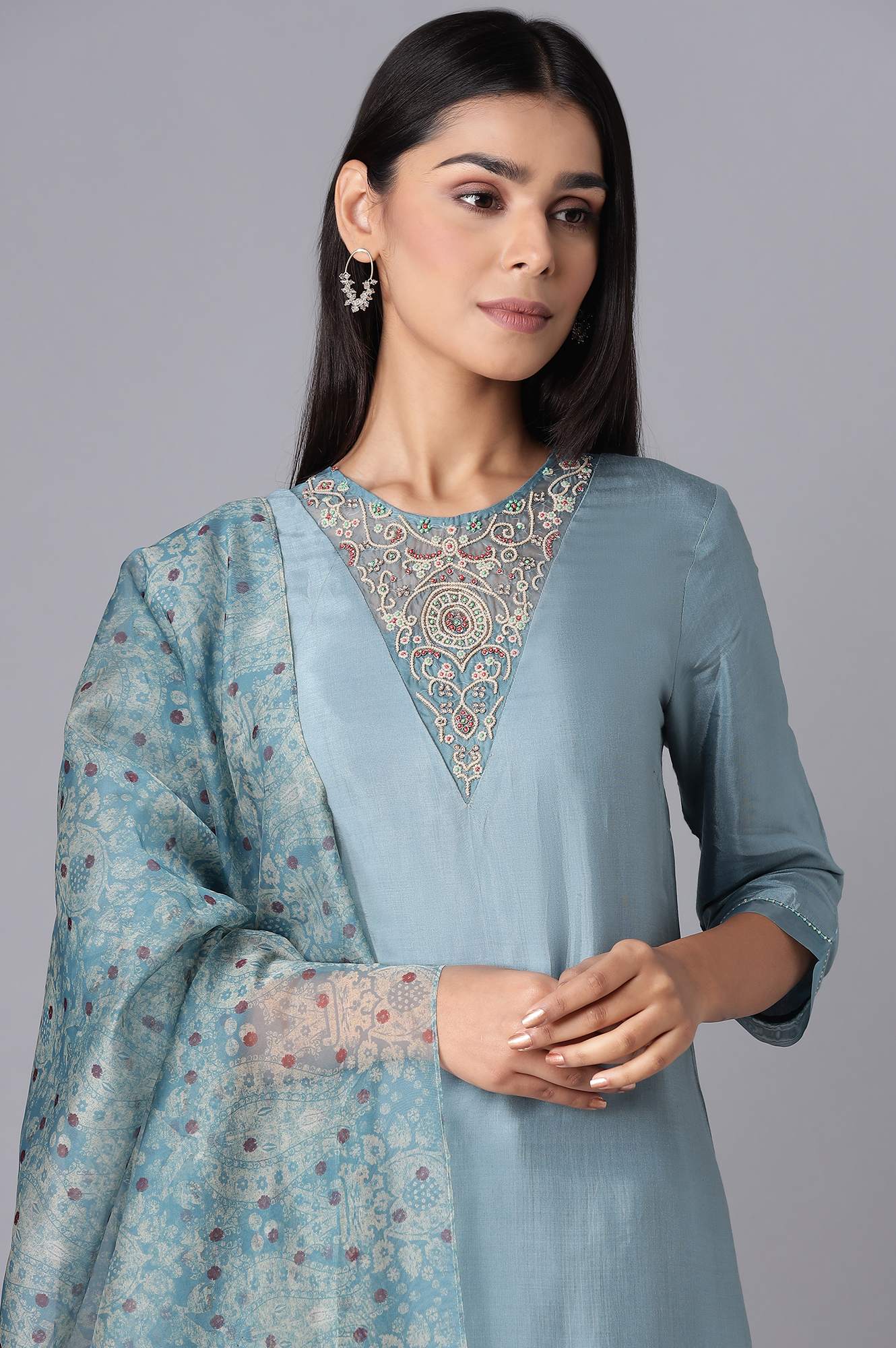 Light Blue kurta-Slim Pant- Dupatta Set