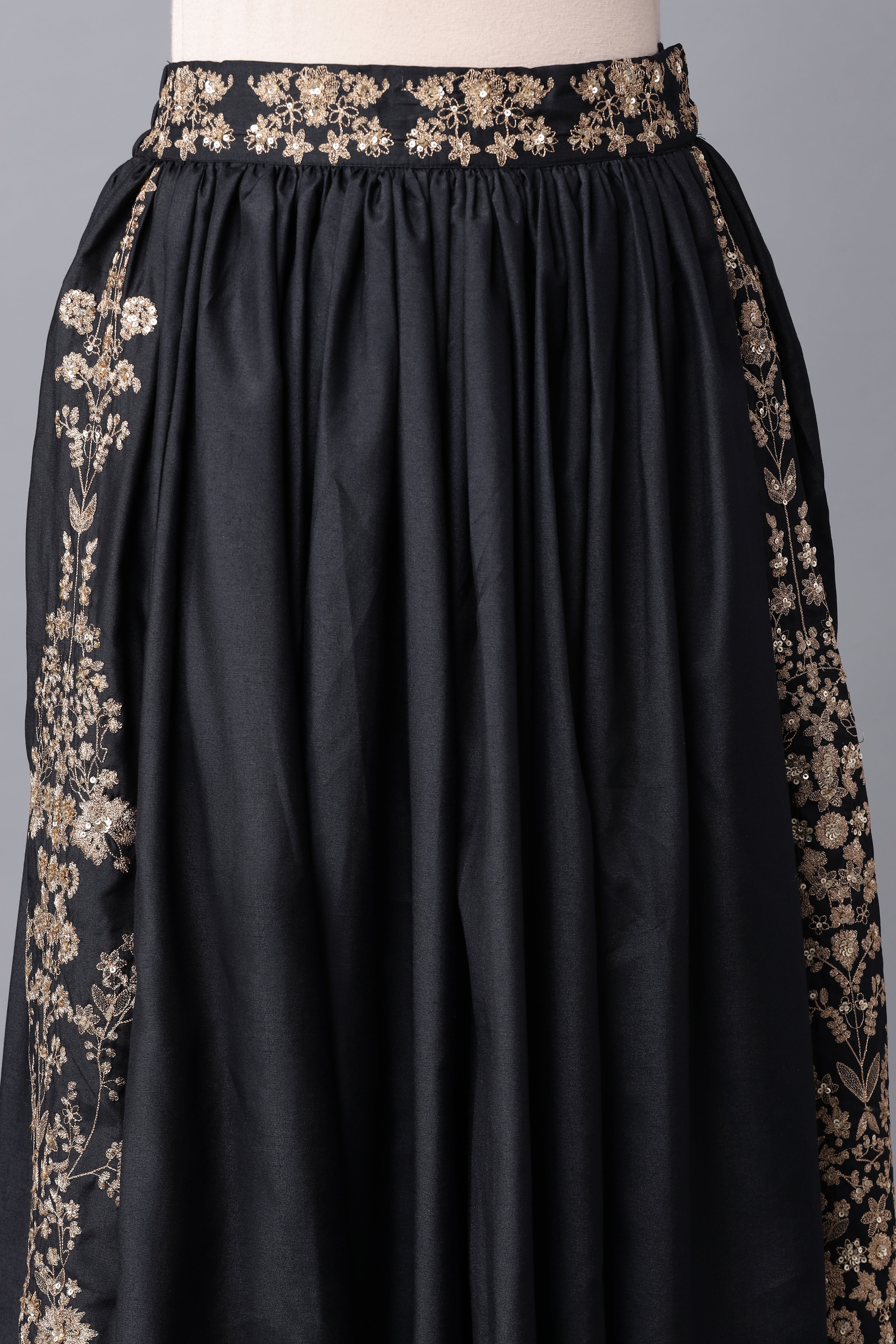 Navy Blue Embroidered Victorian Shirt-Skirt Set