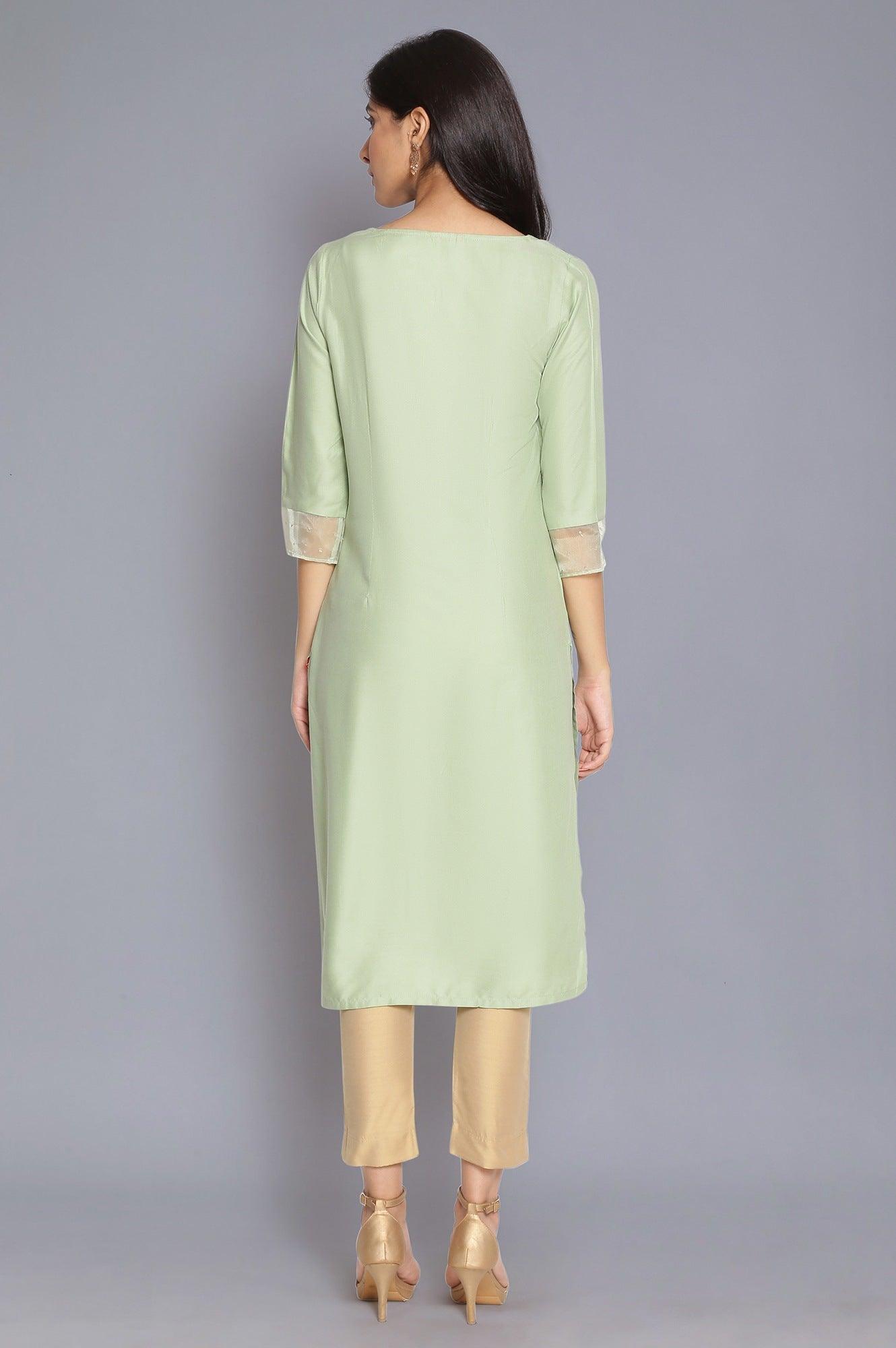 Mint Green Embroidered kurta - wforwoman
