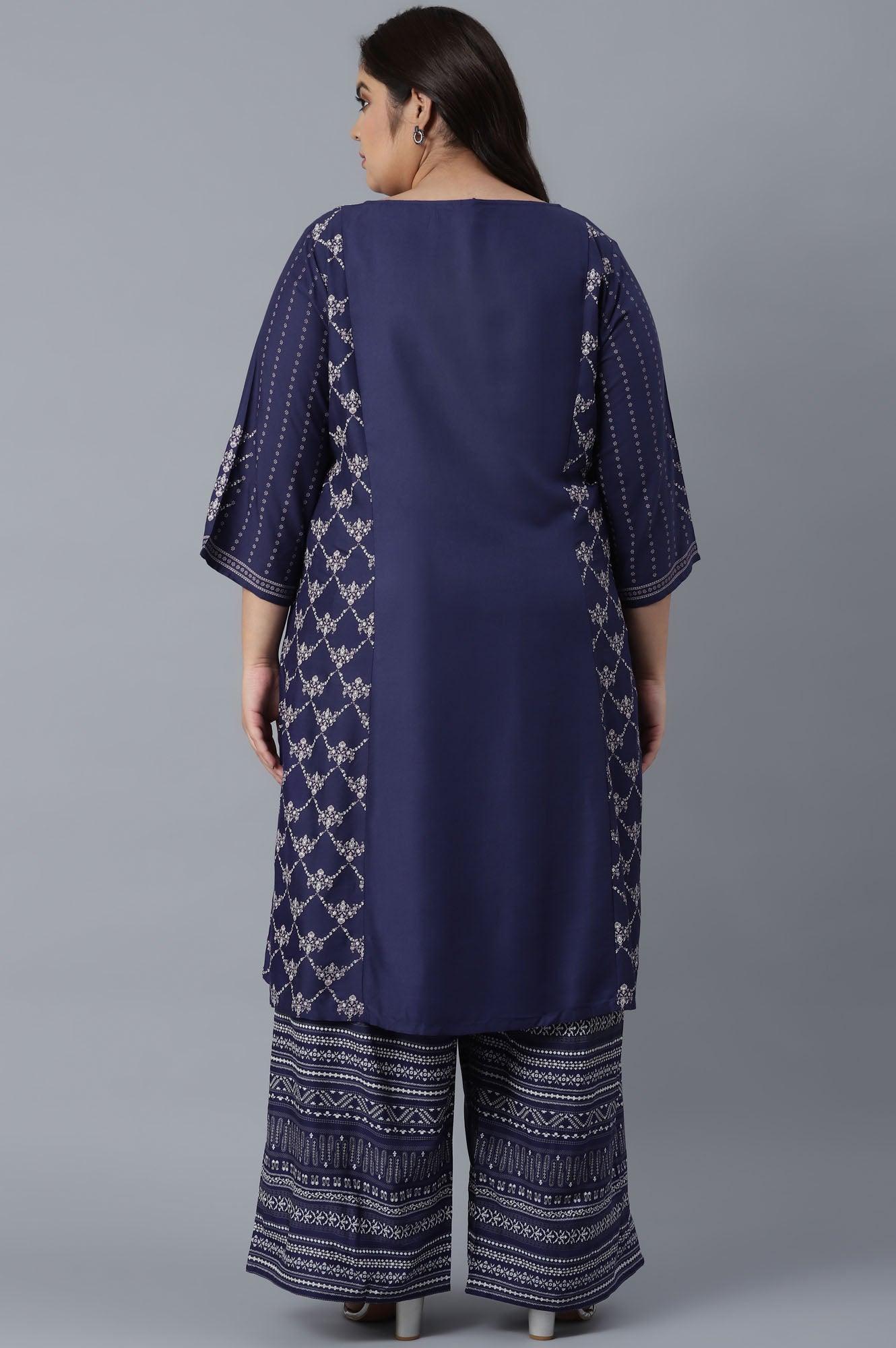 Navy Blue kurta with Embroidery - wforwoman
