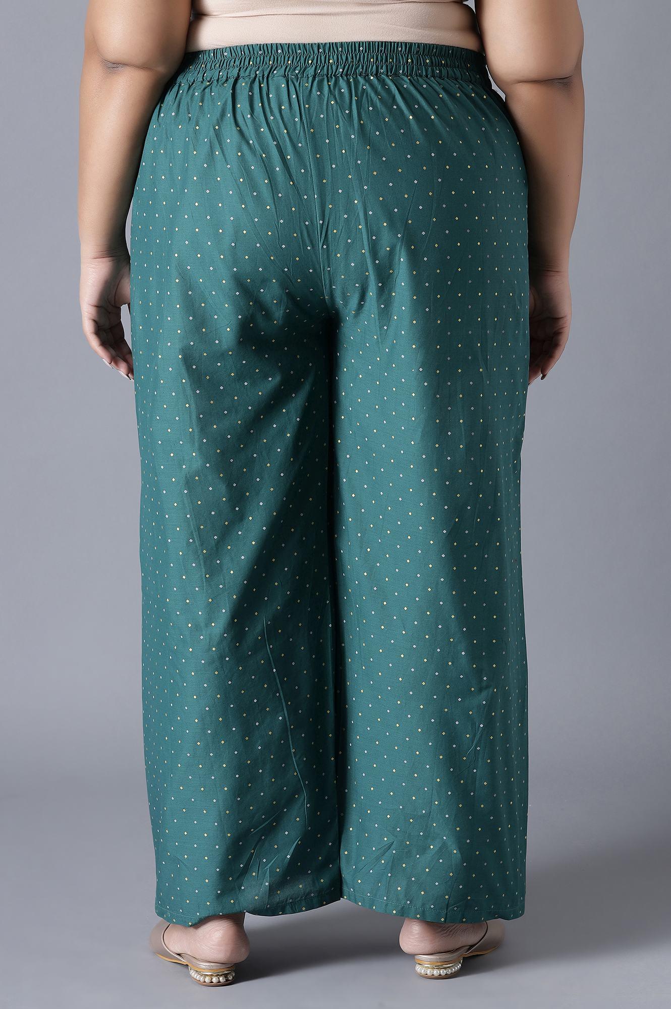 Dark Green Polka Print Parallel Pants - wforwoman