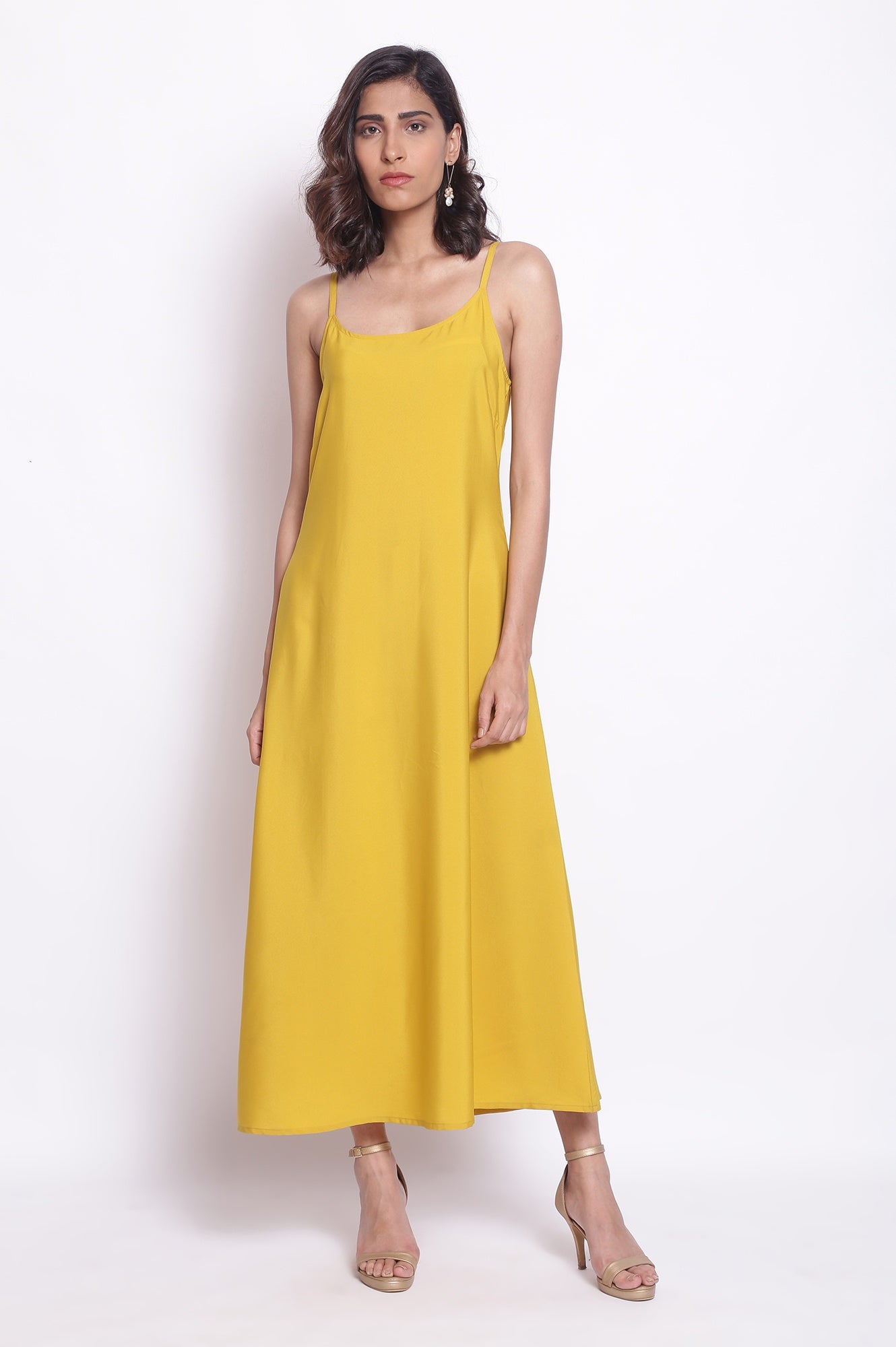 Yellow Maxi Dress With Embroidered Belt