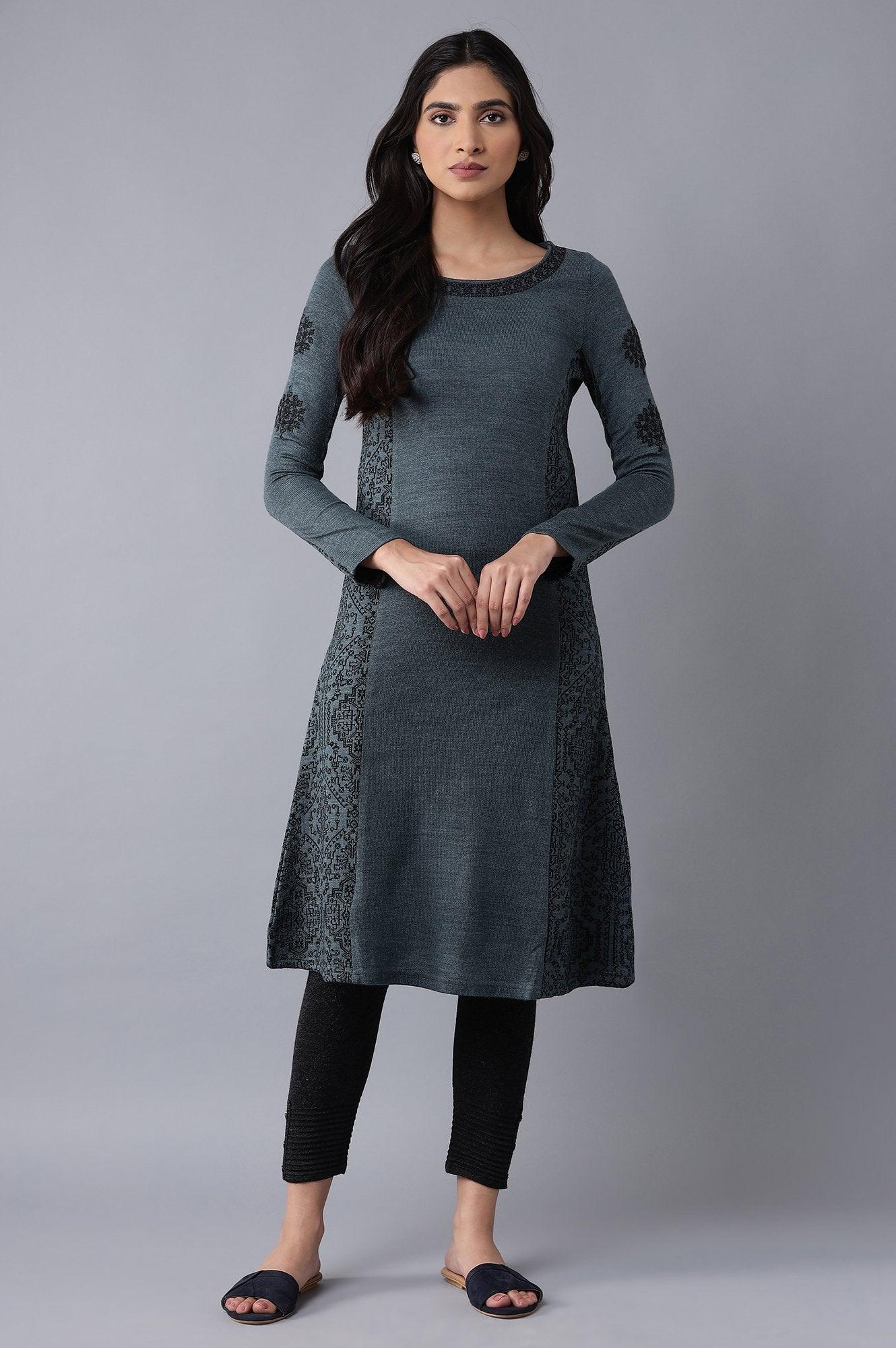 Dark Blue Woollen kurta - wforwoman