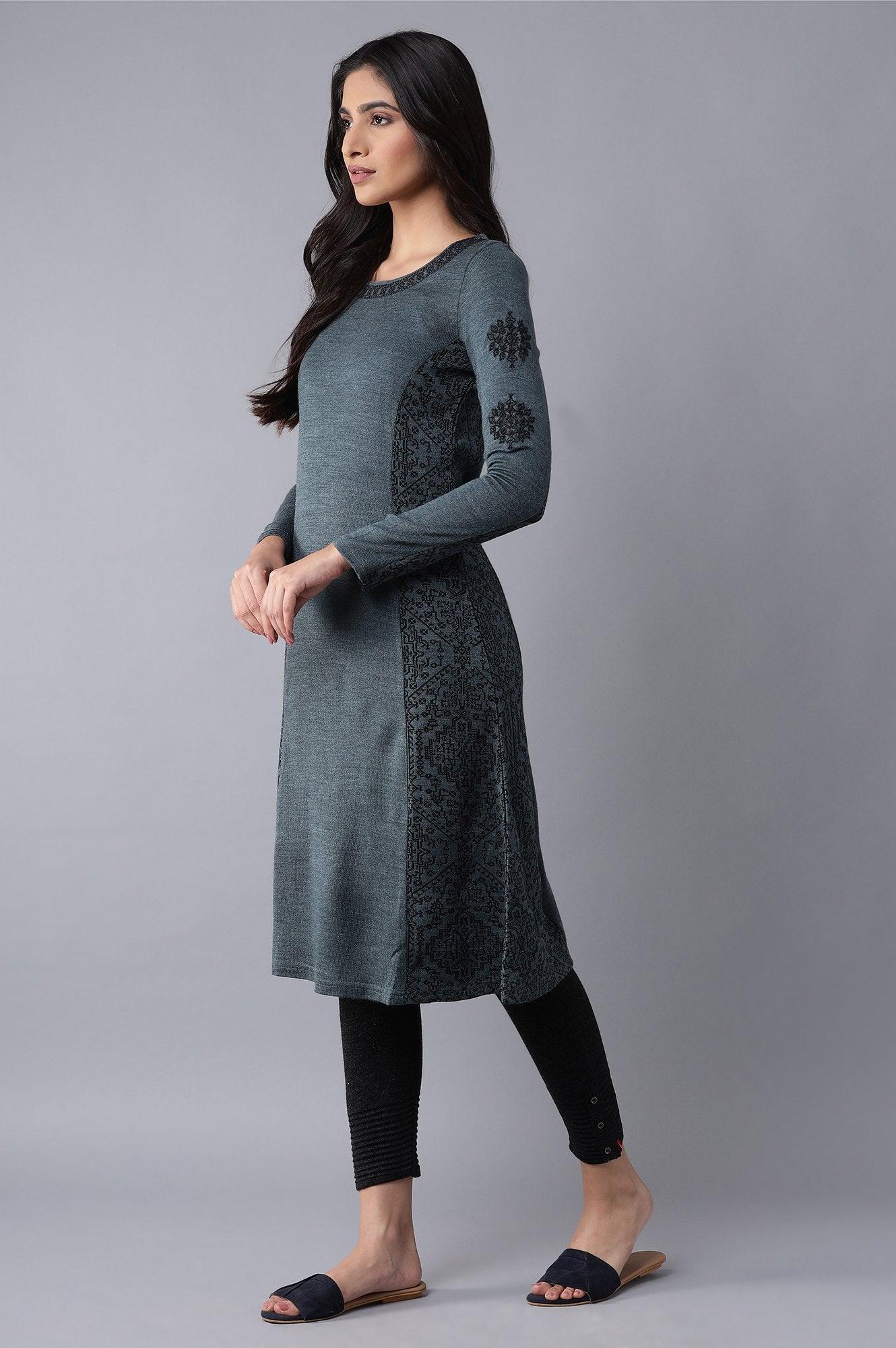Dark Blue Woollen kurta - wforwoman