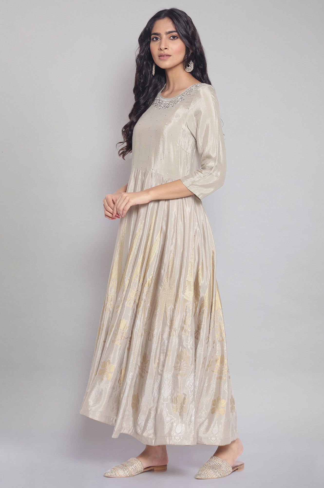 Light Grey Round Neck Panelled Dress