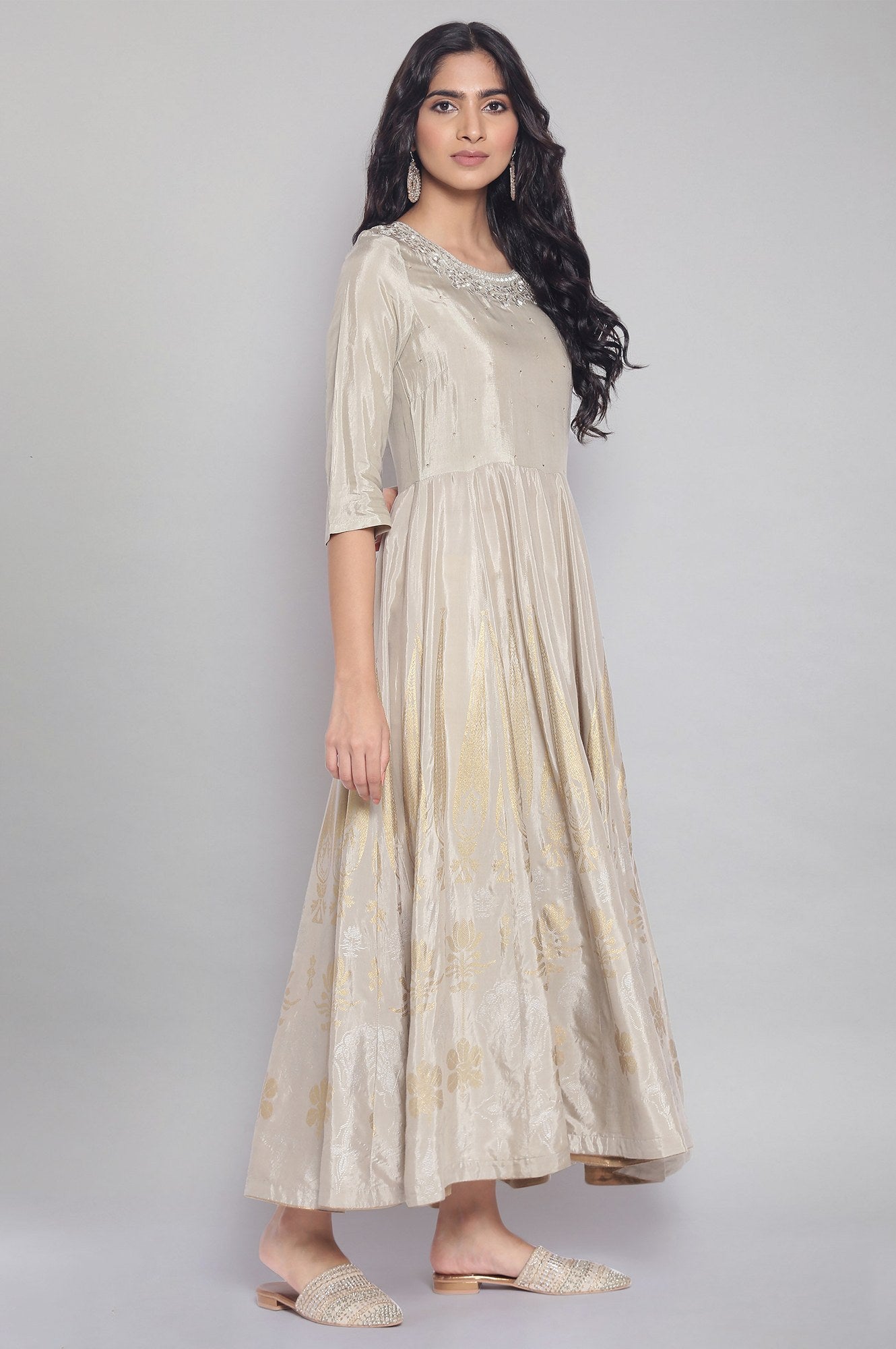 Light Grey Round Neck Panelled Dress