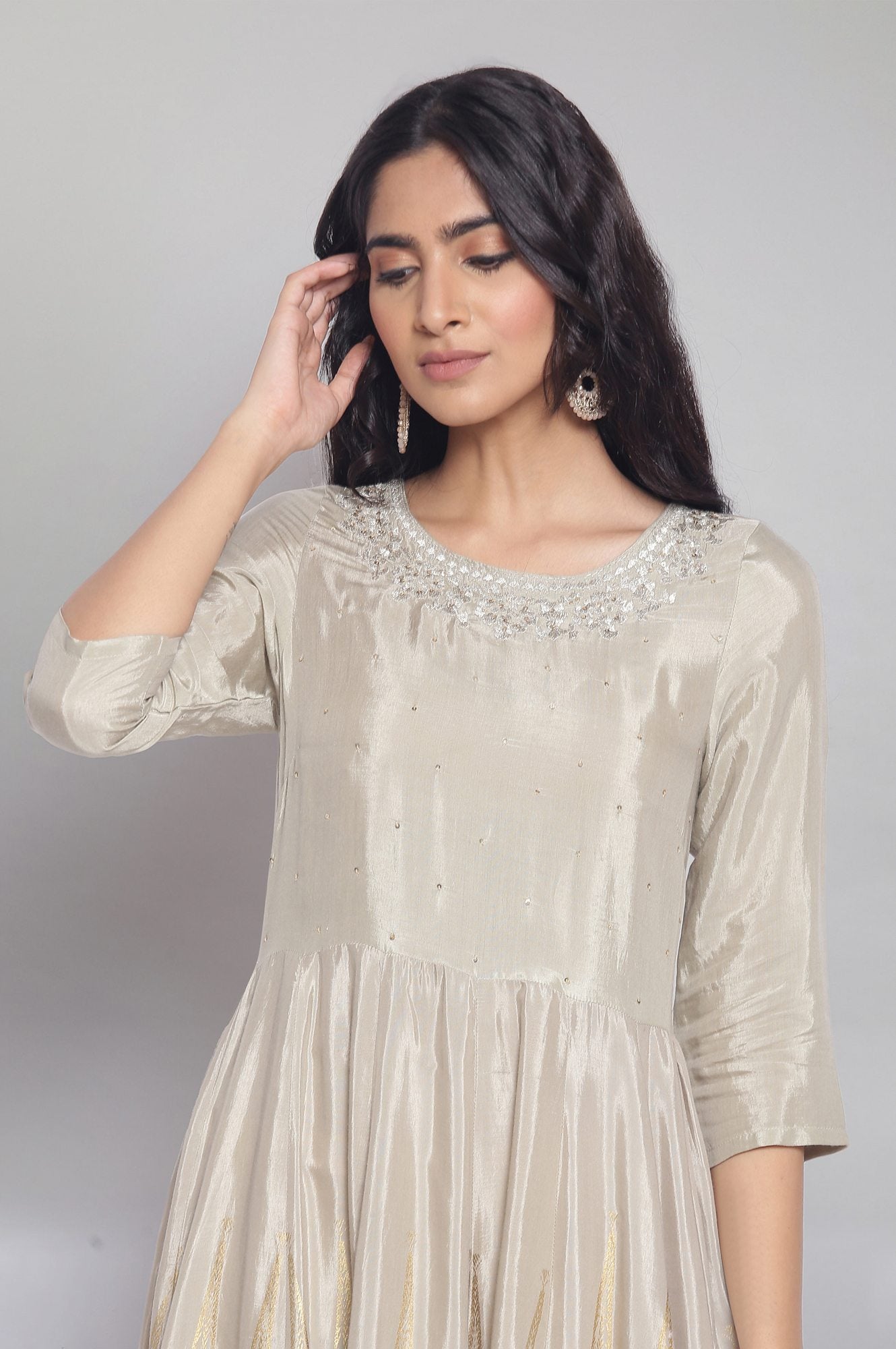 Light Grey Round Neck Panelled Dress